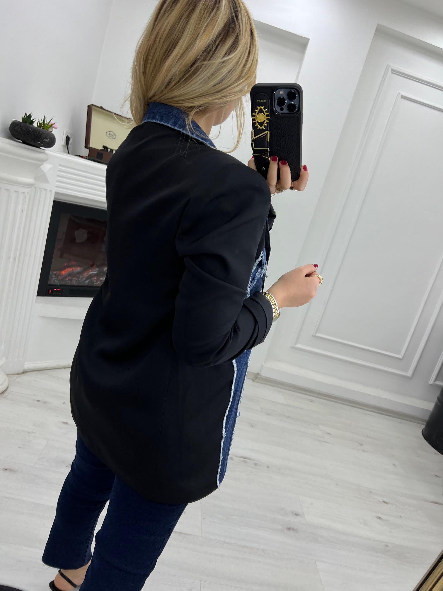 88619 Jean Detaylı Ceket SİYAH