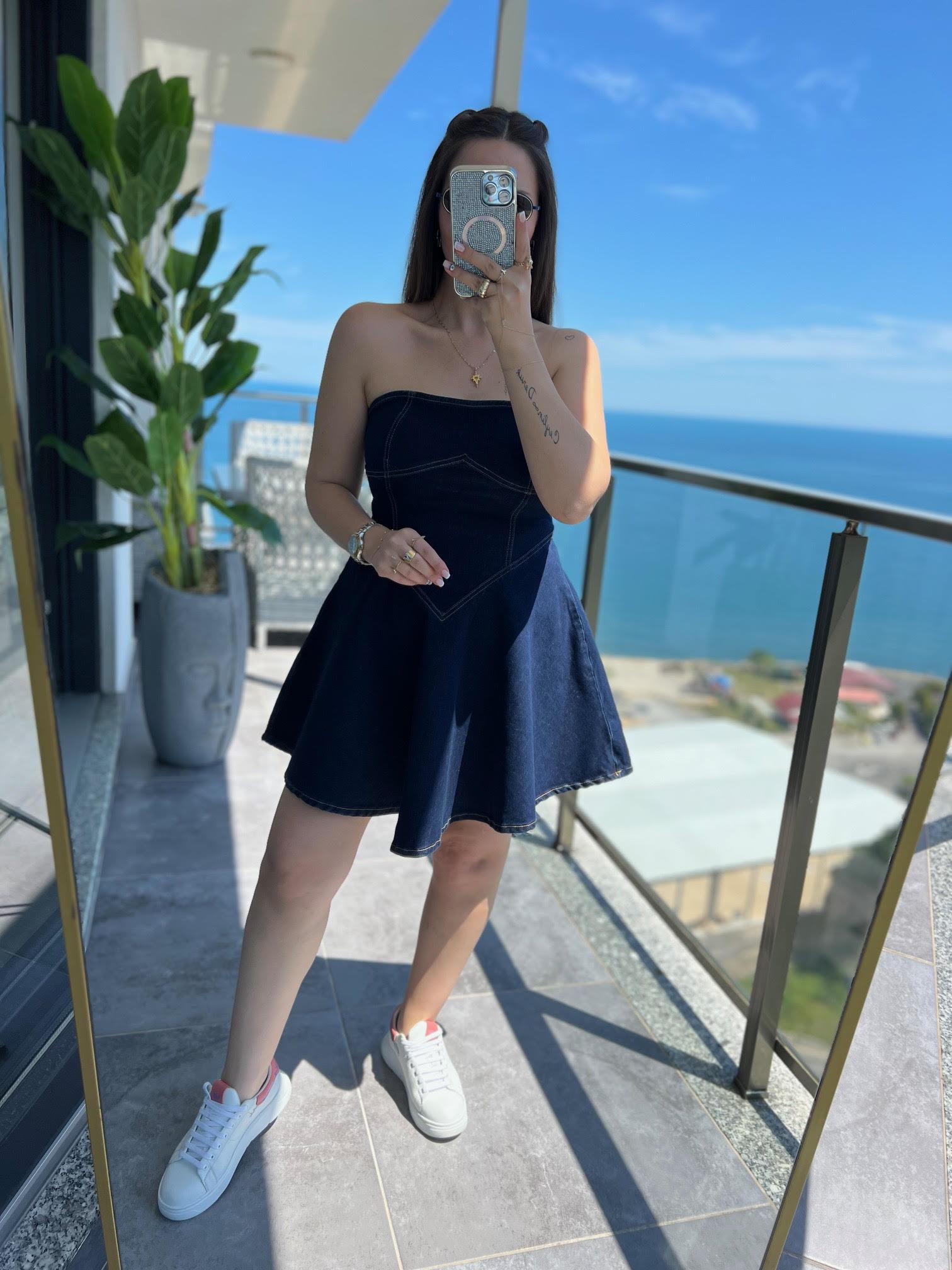90552 Straplez Elbise LACİVERT