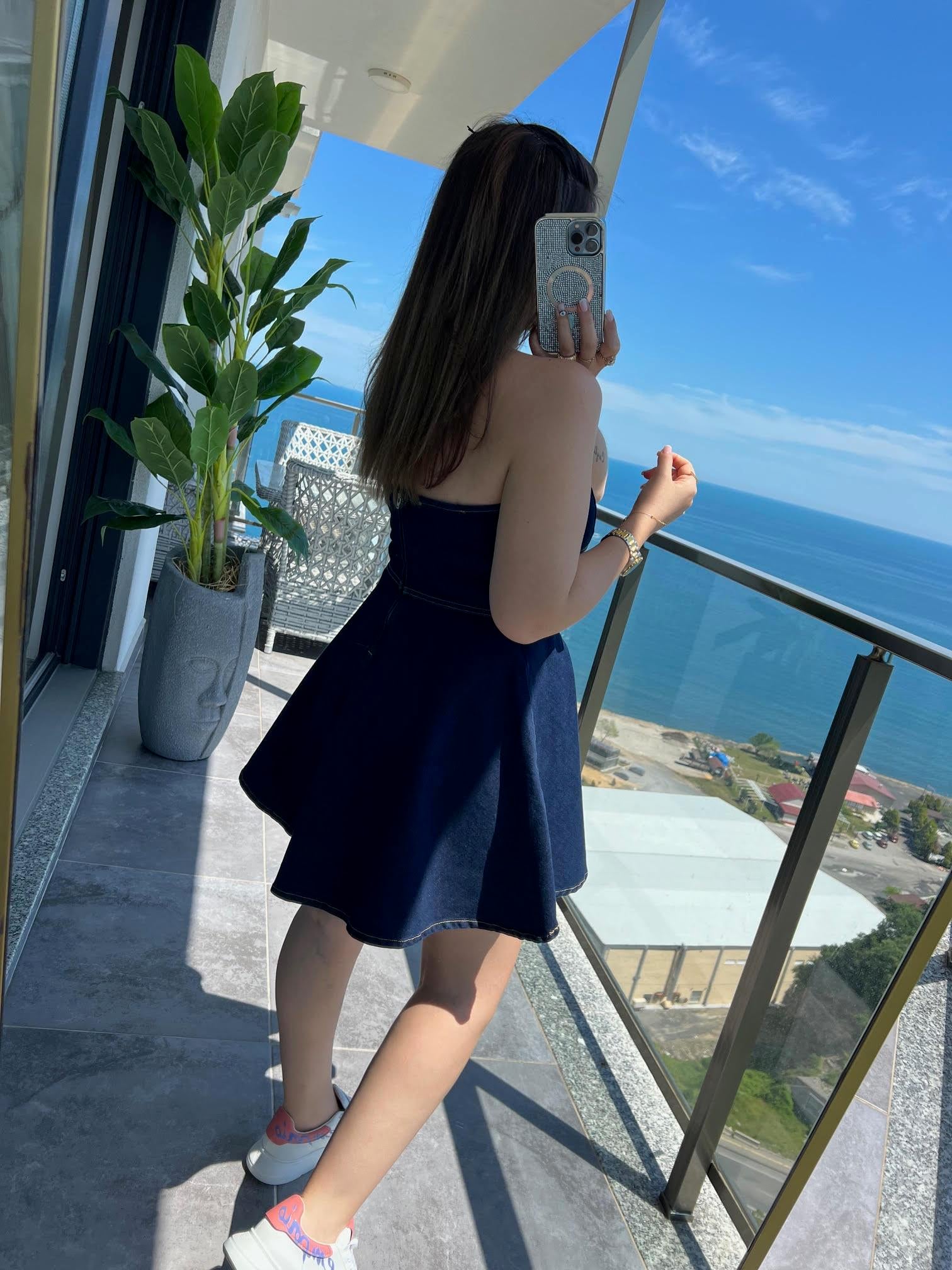 90552 Straplez Elbise LACİVERT