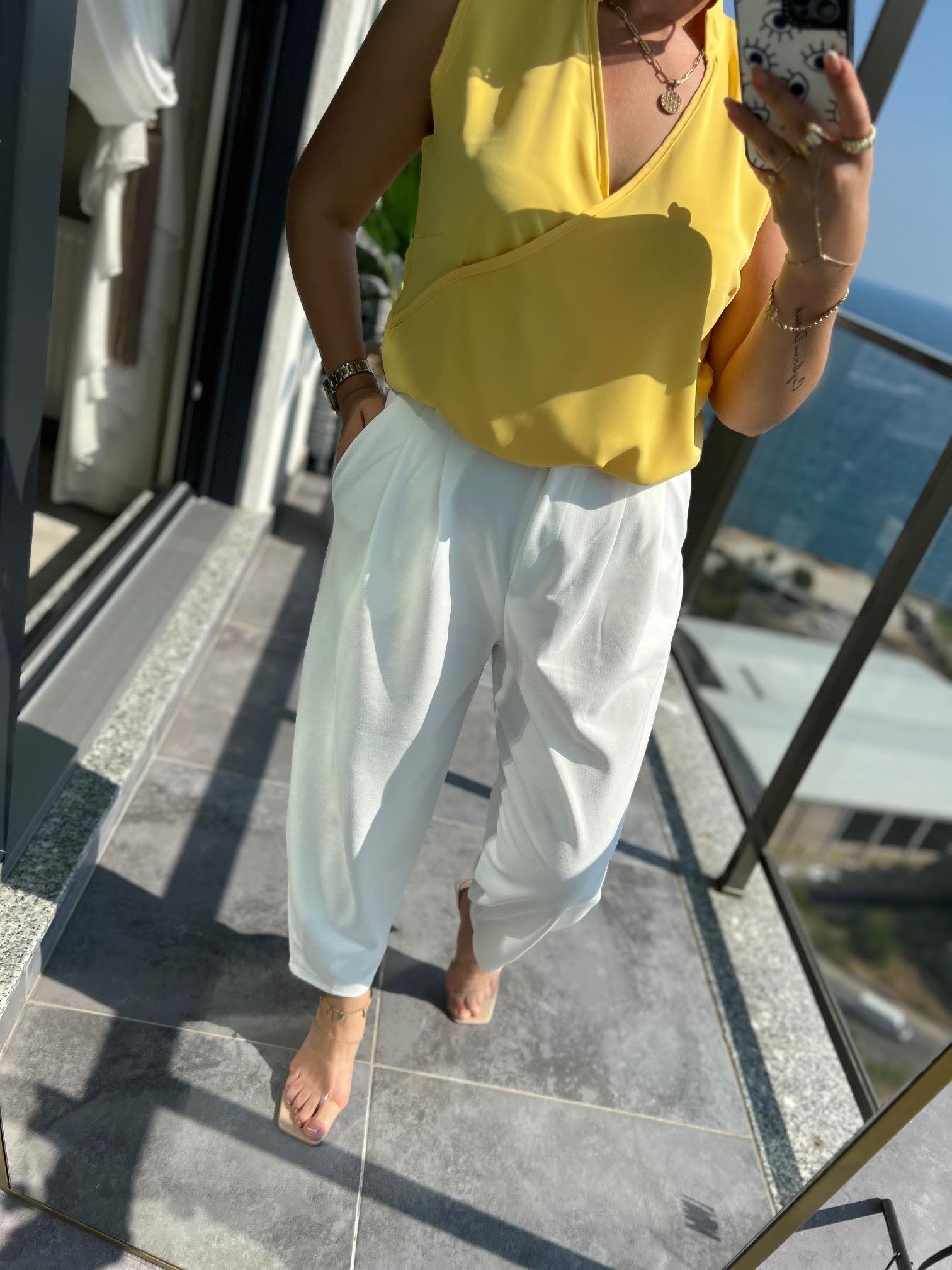 9108 Düğmeli Alaaddin Pantolon BEYAZ