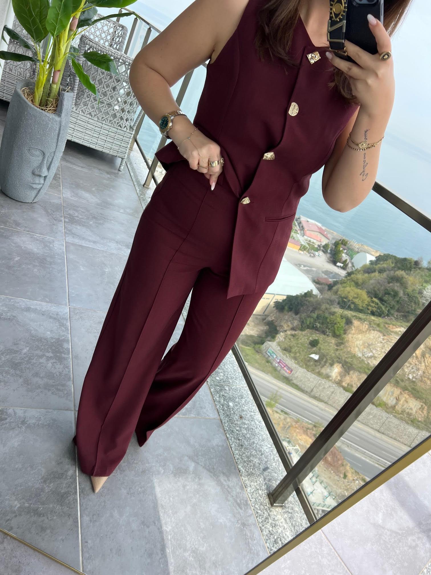 9193 Karma Düğmeli Takım BORDO