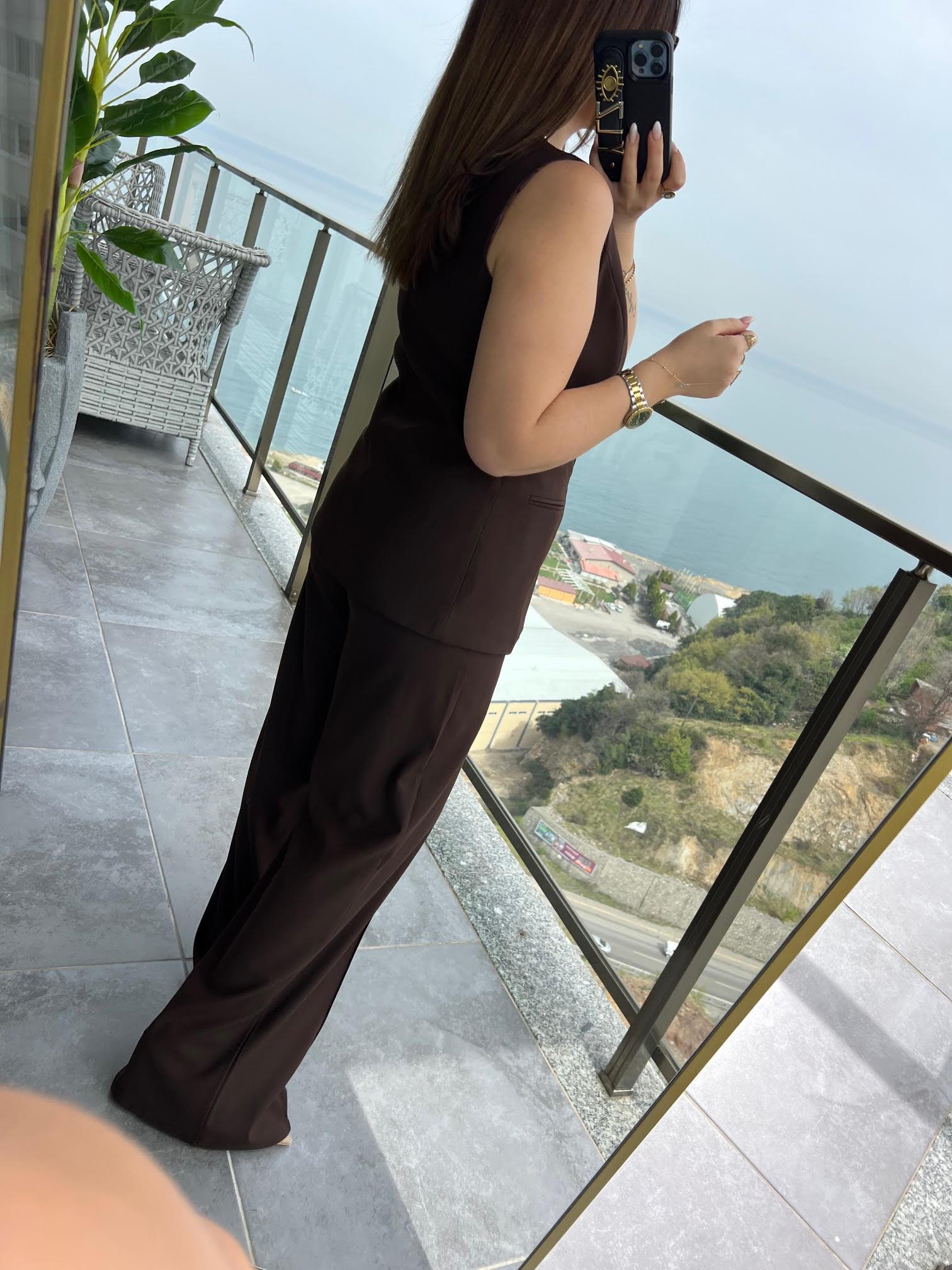 9193 Karma Düğmeli Takım KAHVE
