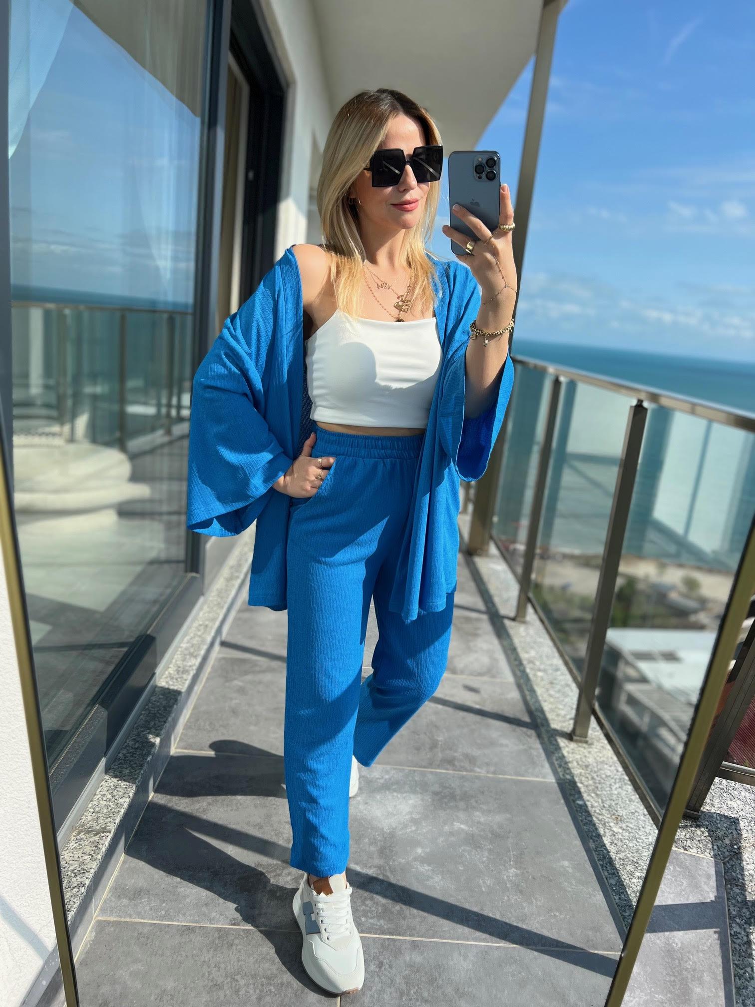 9210 Kimono Pantolonlu Takım TURKUAZ