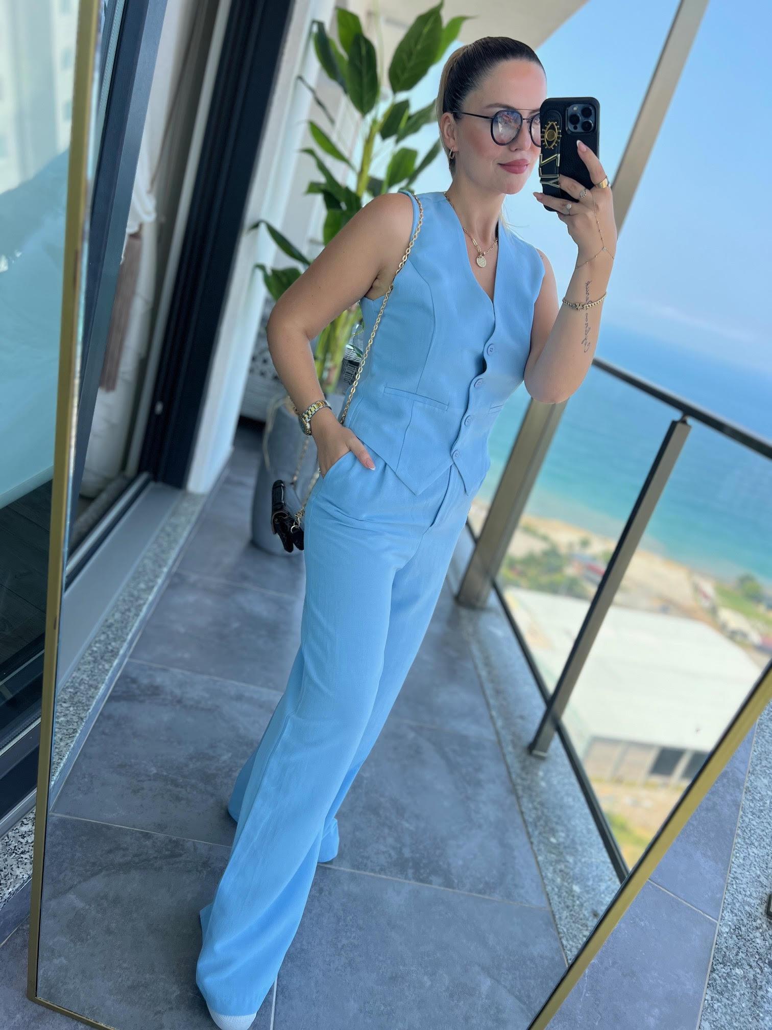 9257 Tenri Yelek Pantalon Takım BEBE MAVİ