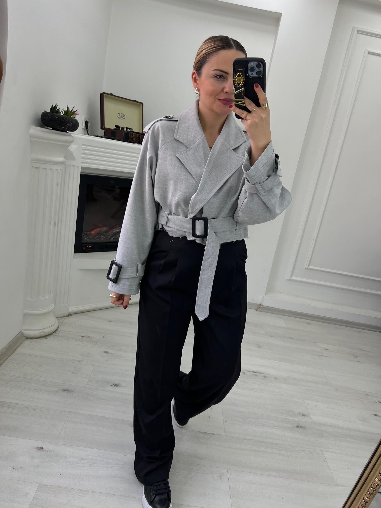 9306 Reglan Kısa Ceket GRİ