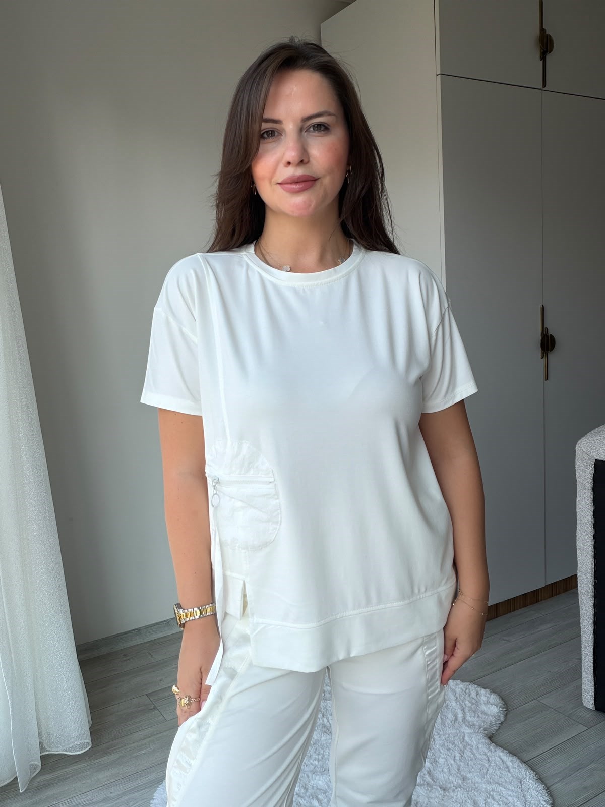 9733 Paraşüt Cepli Tshırt EKRU