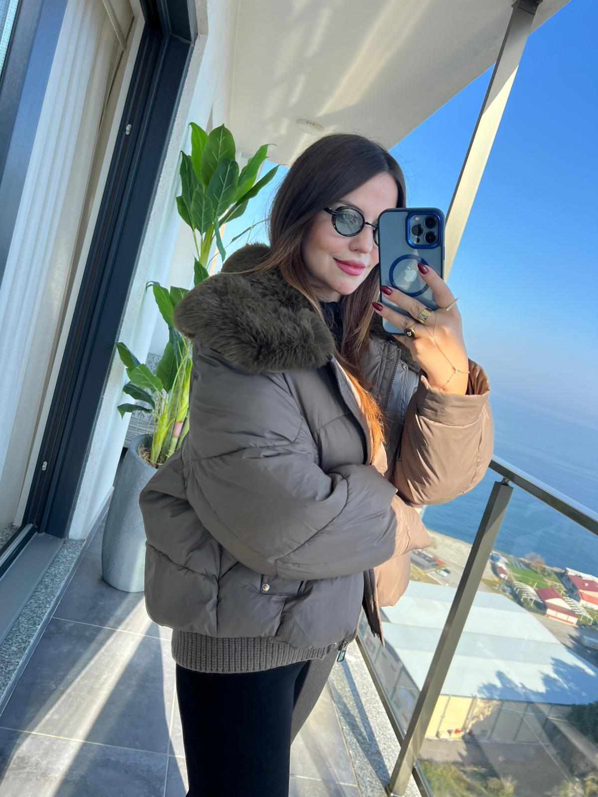 9784 Kürklü Beli Triko Detay Mont VİZON