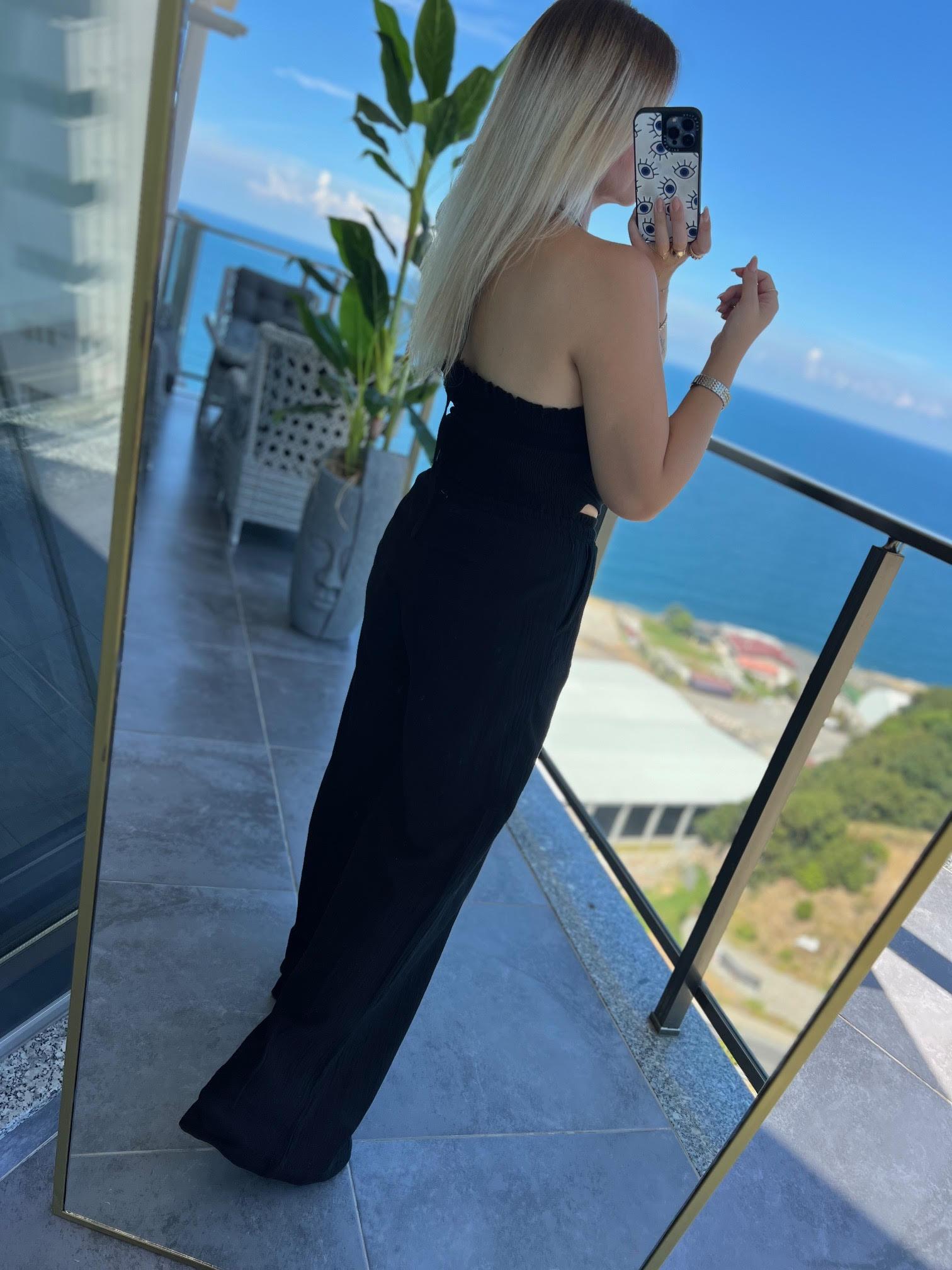 98658 Crop Pantolon Yakım SİYAH