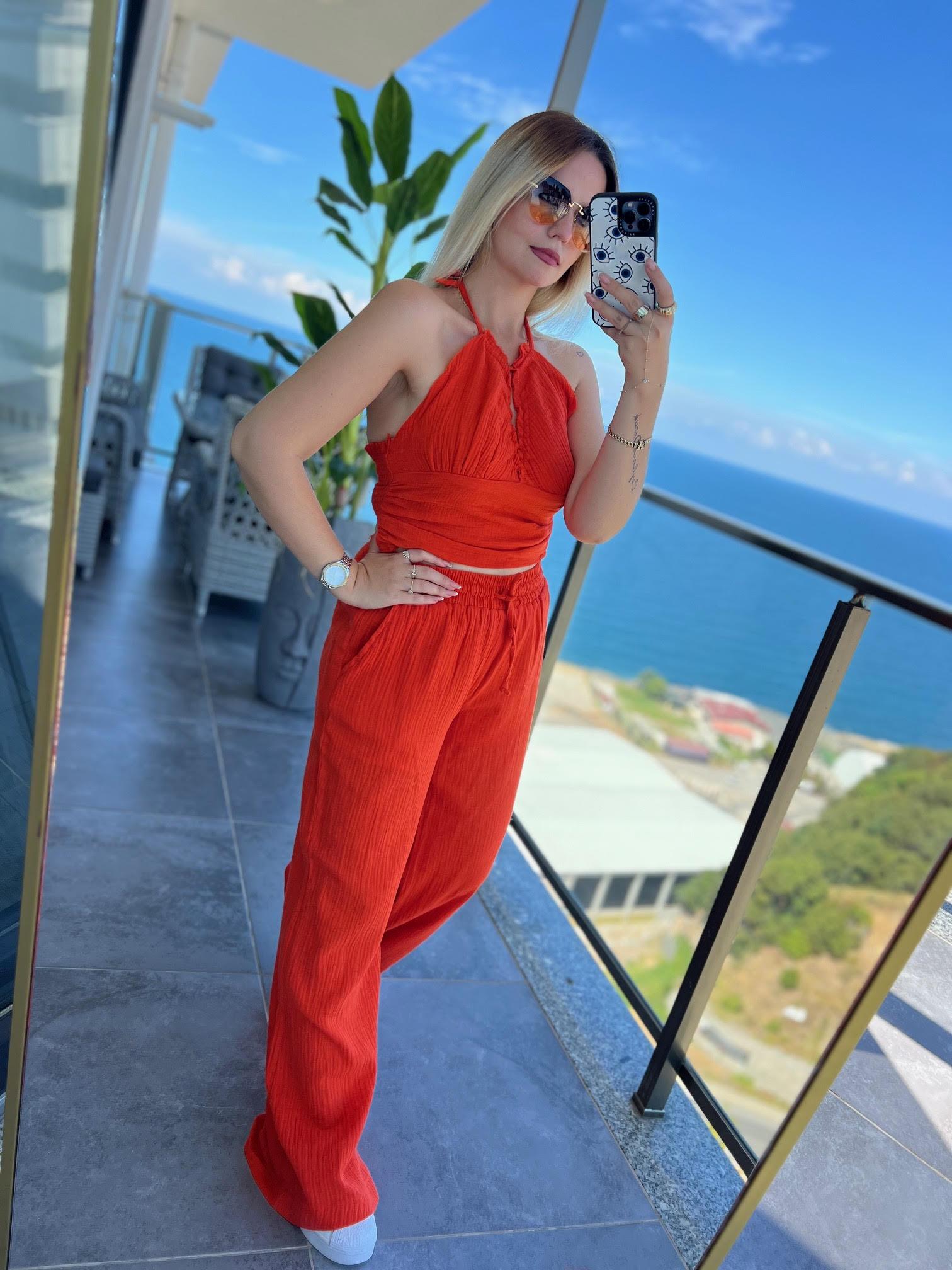 98658 Crop Pantolon Yakım TURUNCU