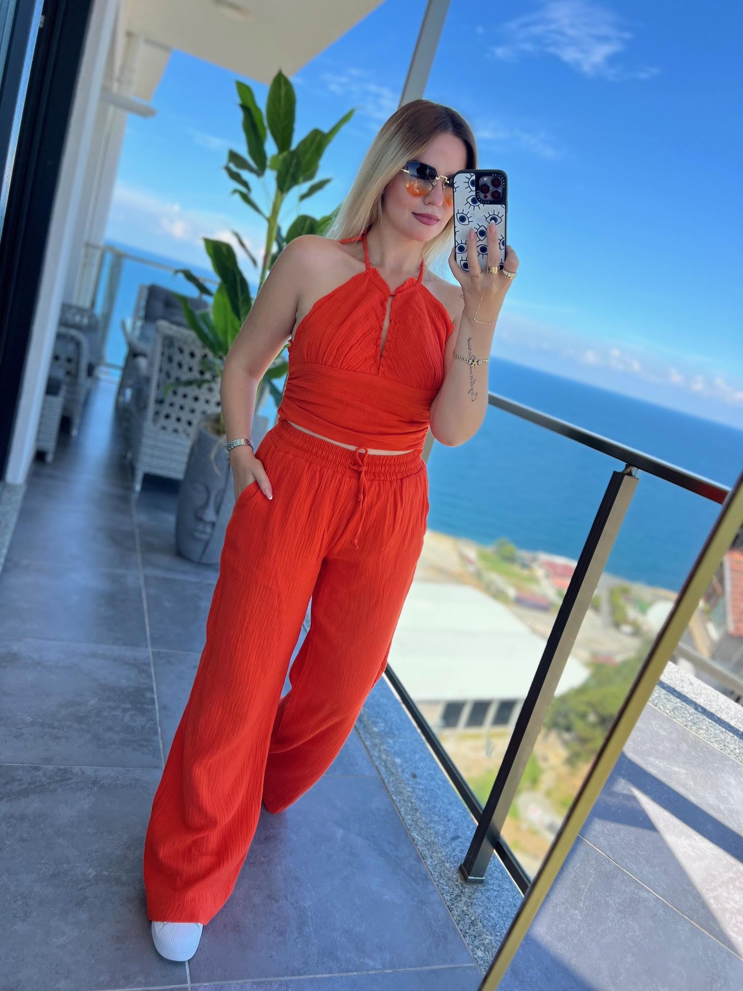98658 Crop Pantolon Yakım TURUNCU