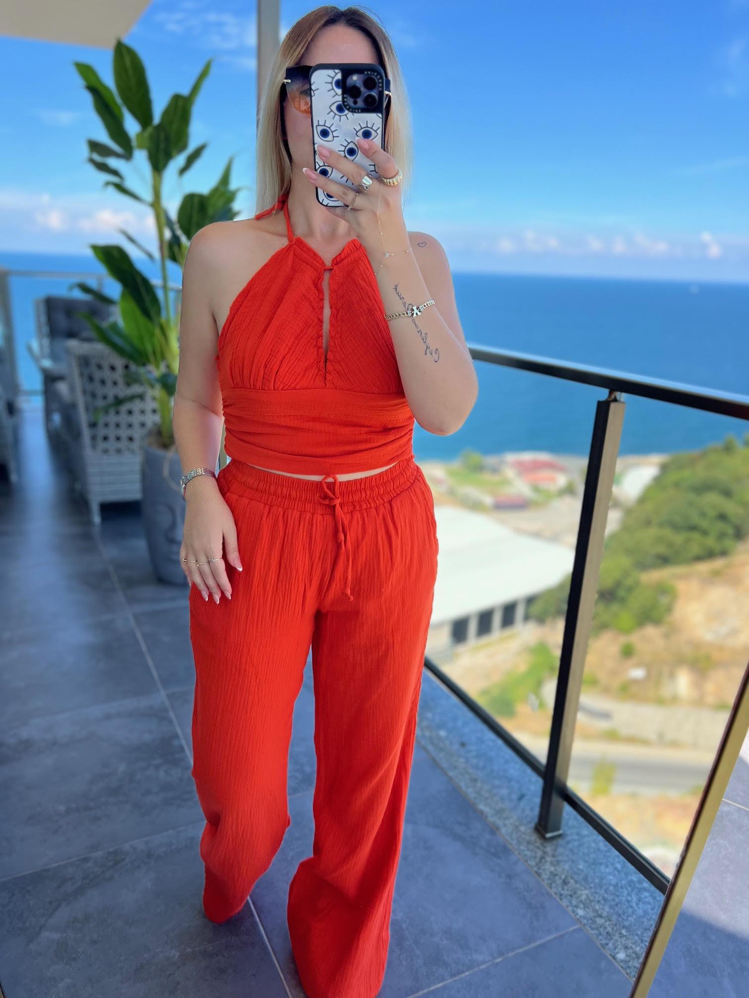 98658 Crop Pantolon Yakım TURUNCU