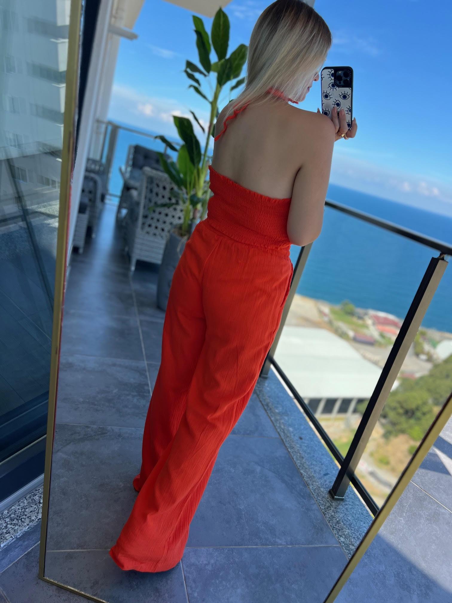 98658 Crop Pantolon Yakım TURUNCU