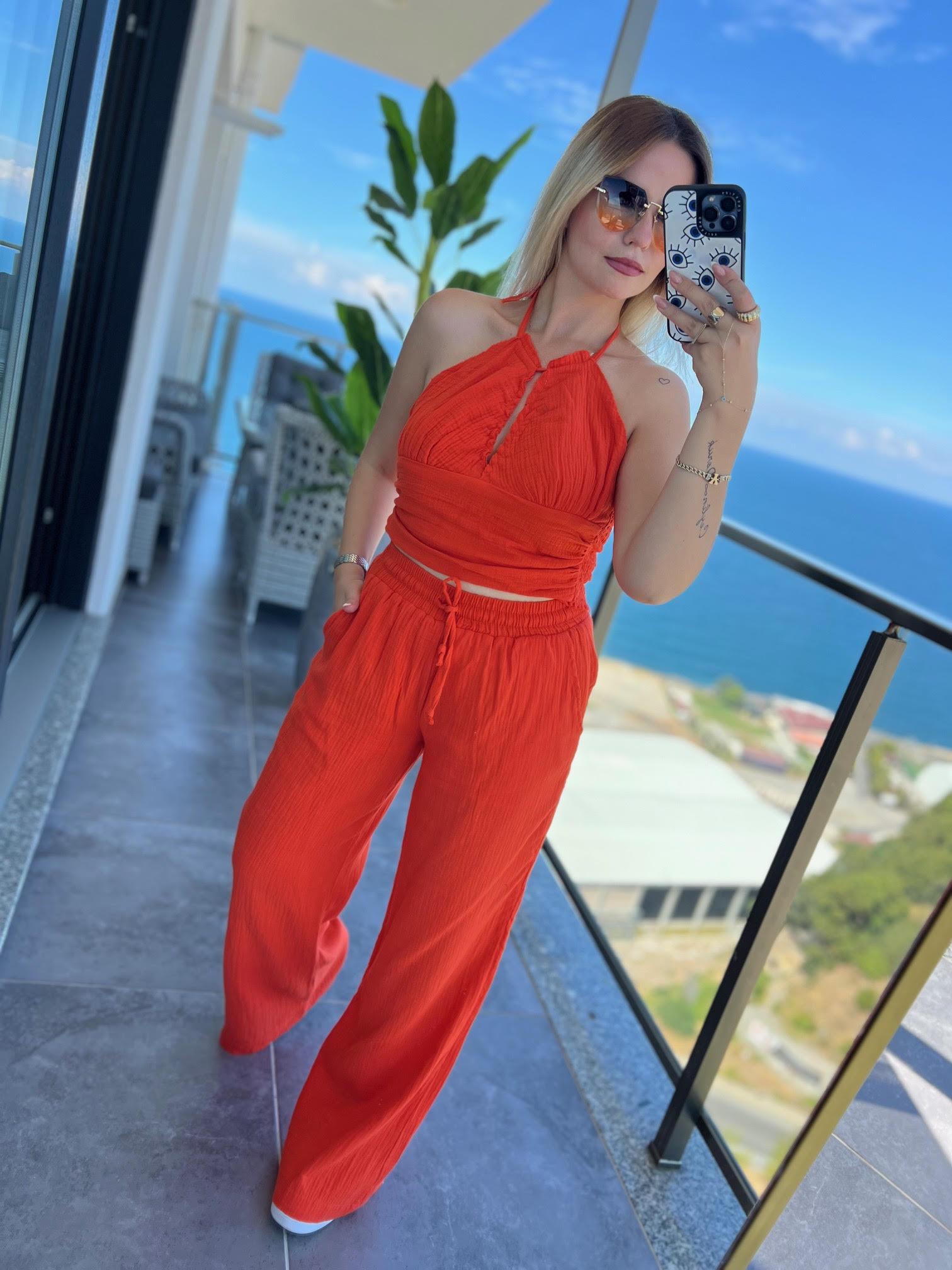 98658 Crop Pantolon Yakım TURUNCU