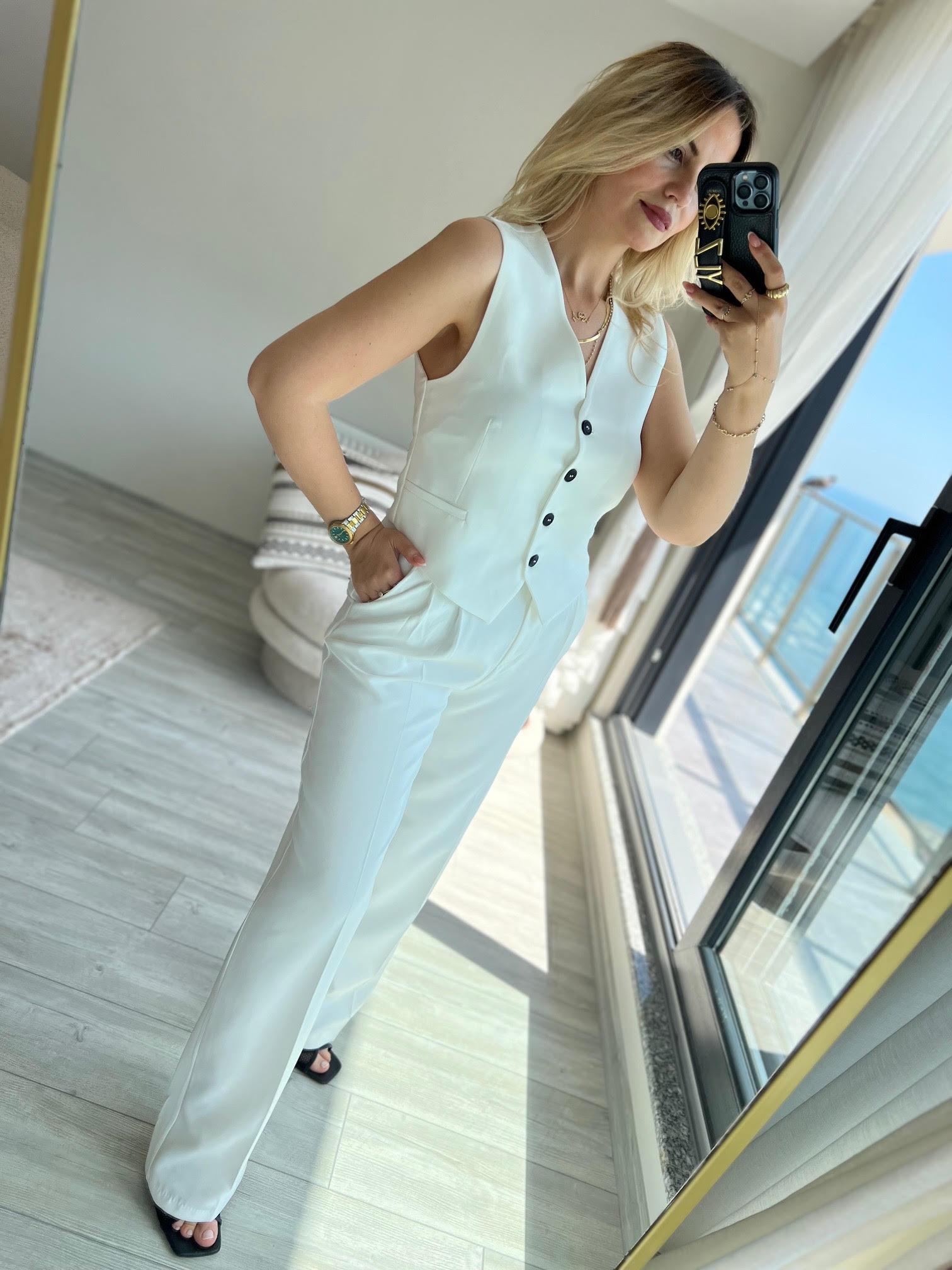 98676 Yelek Pantolon Takım BEYAZ