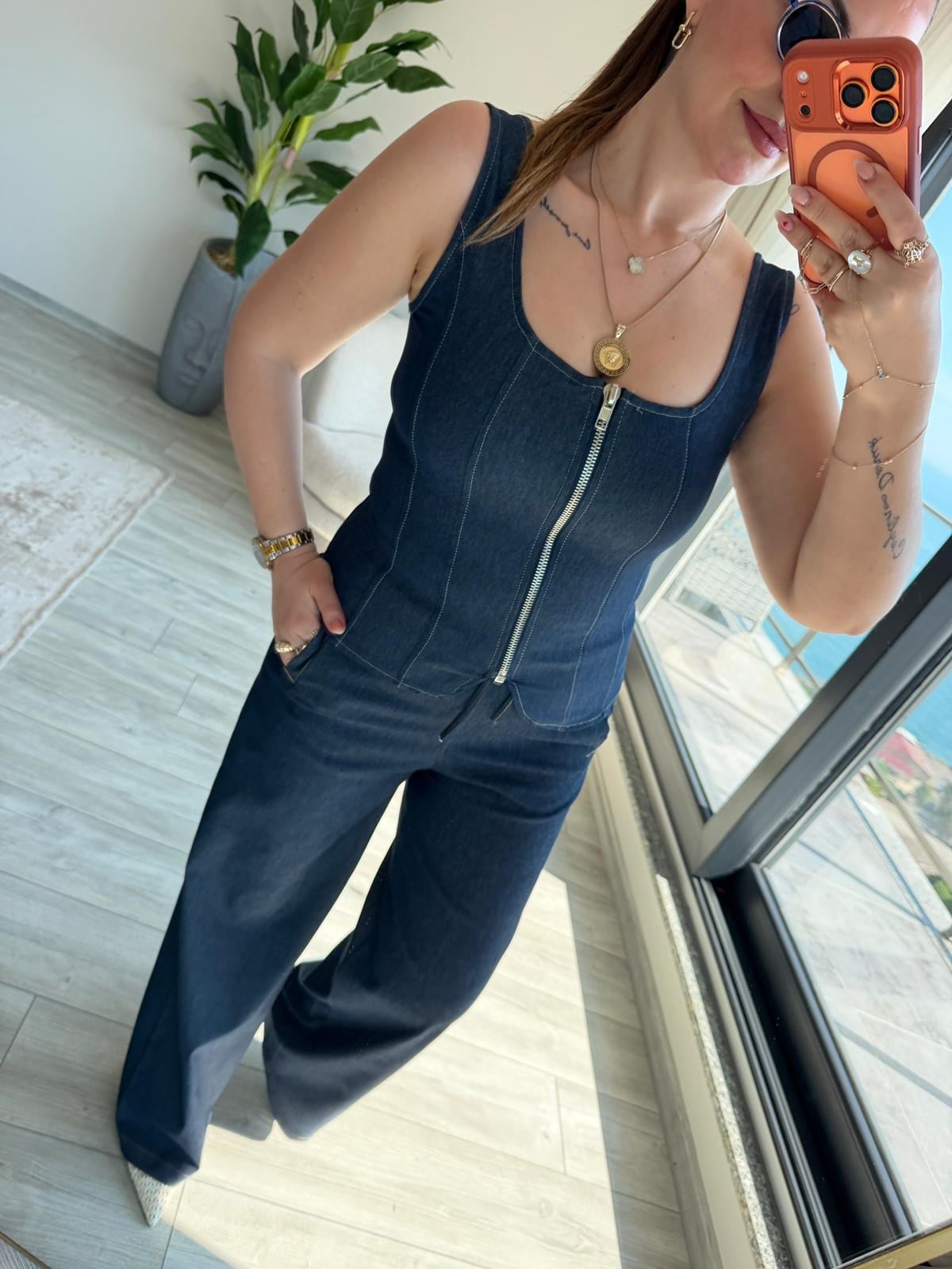 9931 Fermuarlı Bluz MAVİ