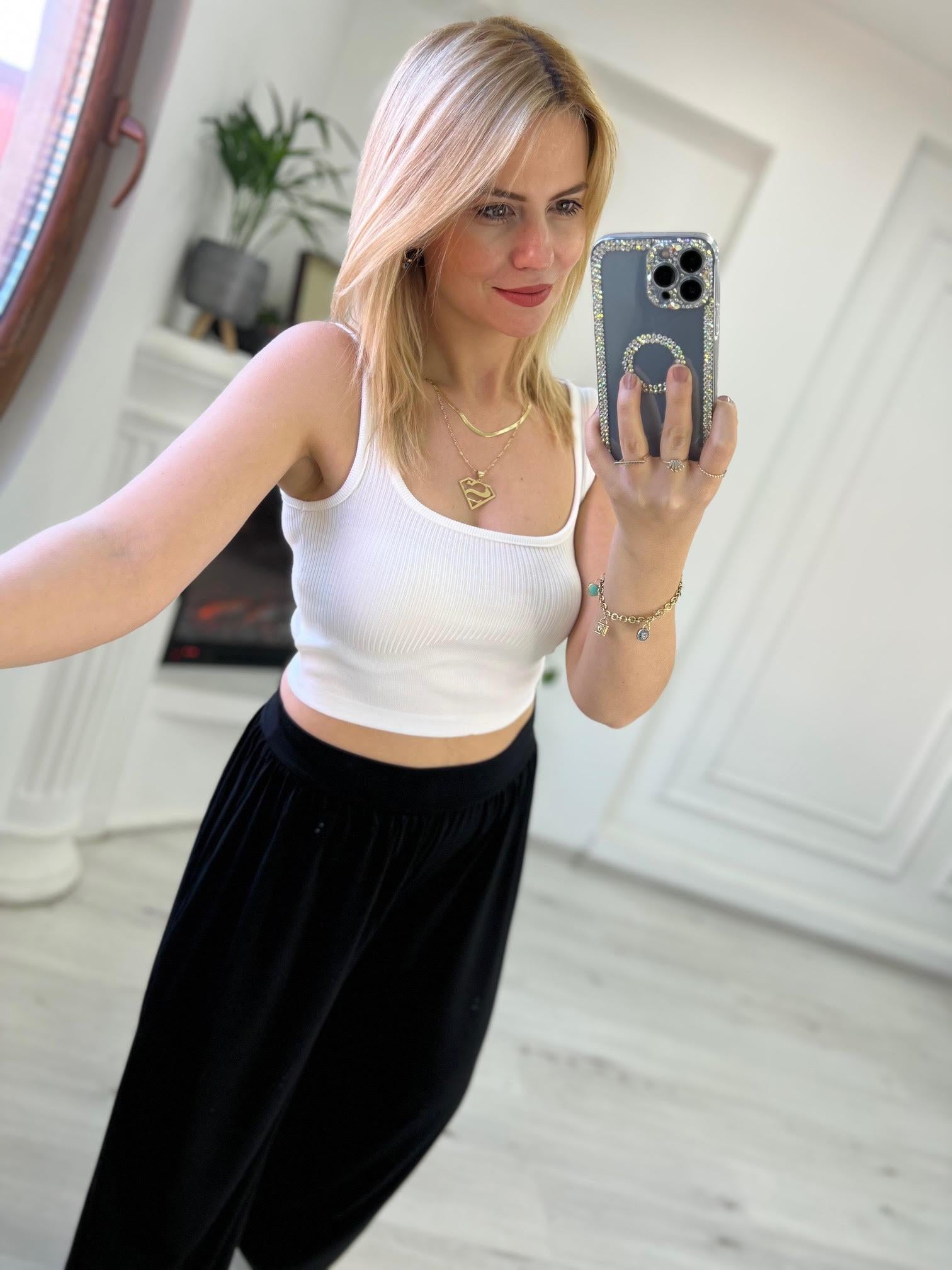 Askılı Crop BEYAZ