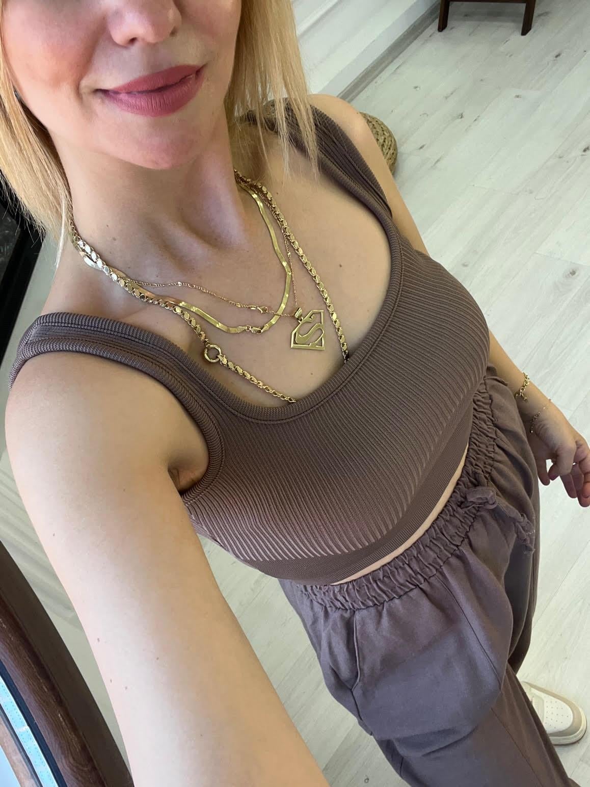 Askılı Crop KAHVE