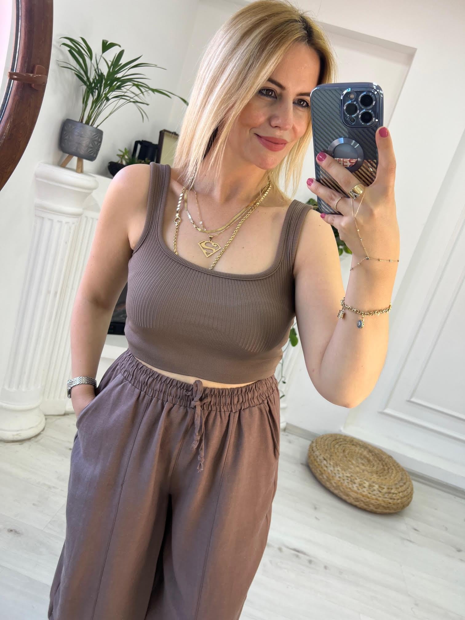 Askılı Crop KAHVE