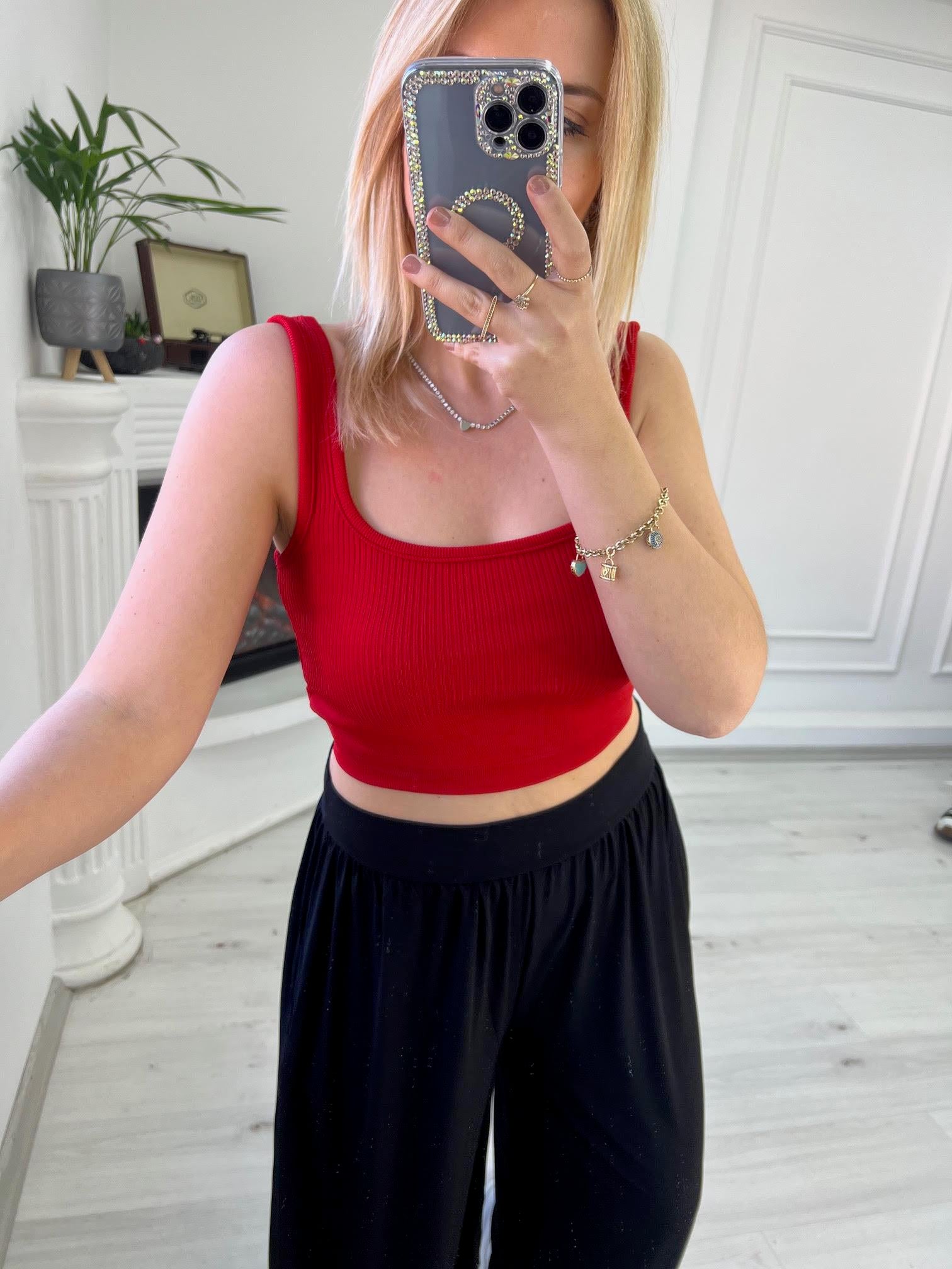 Askılı Crop KIRMIZI
