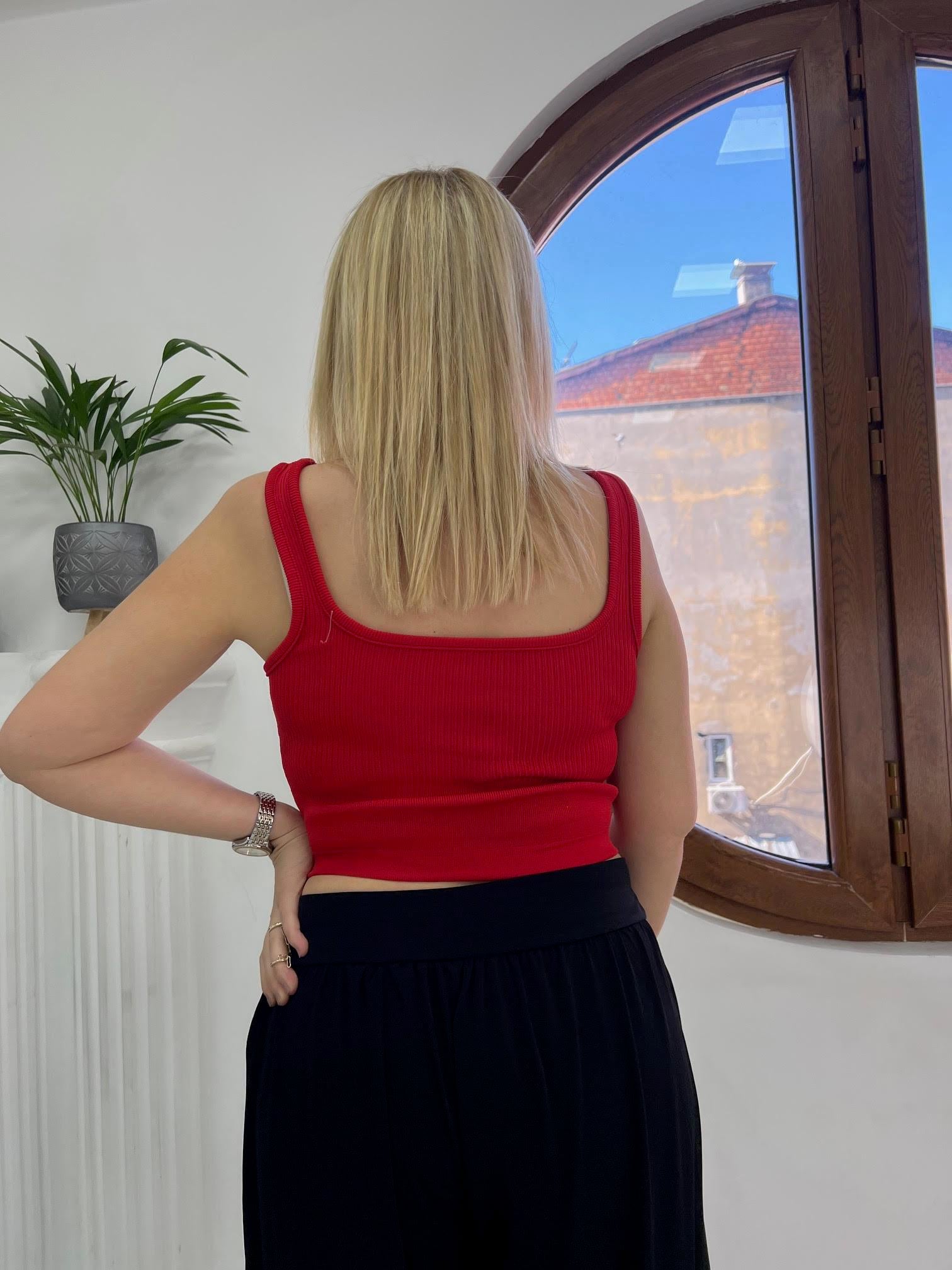 Askılı Crop KIRMIZI