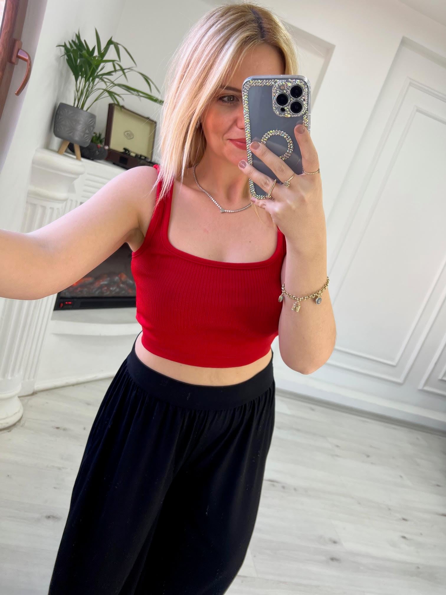 Askılı Crop KIRMIZI