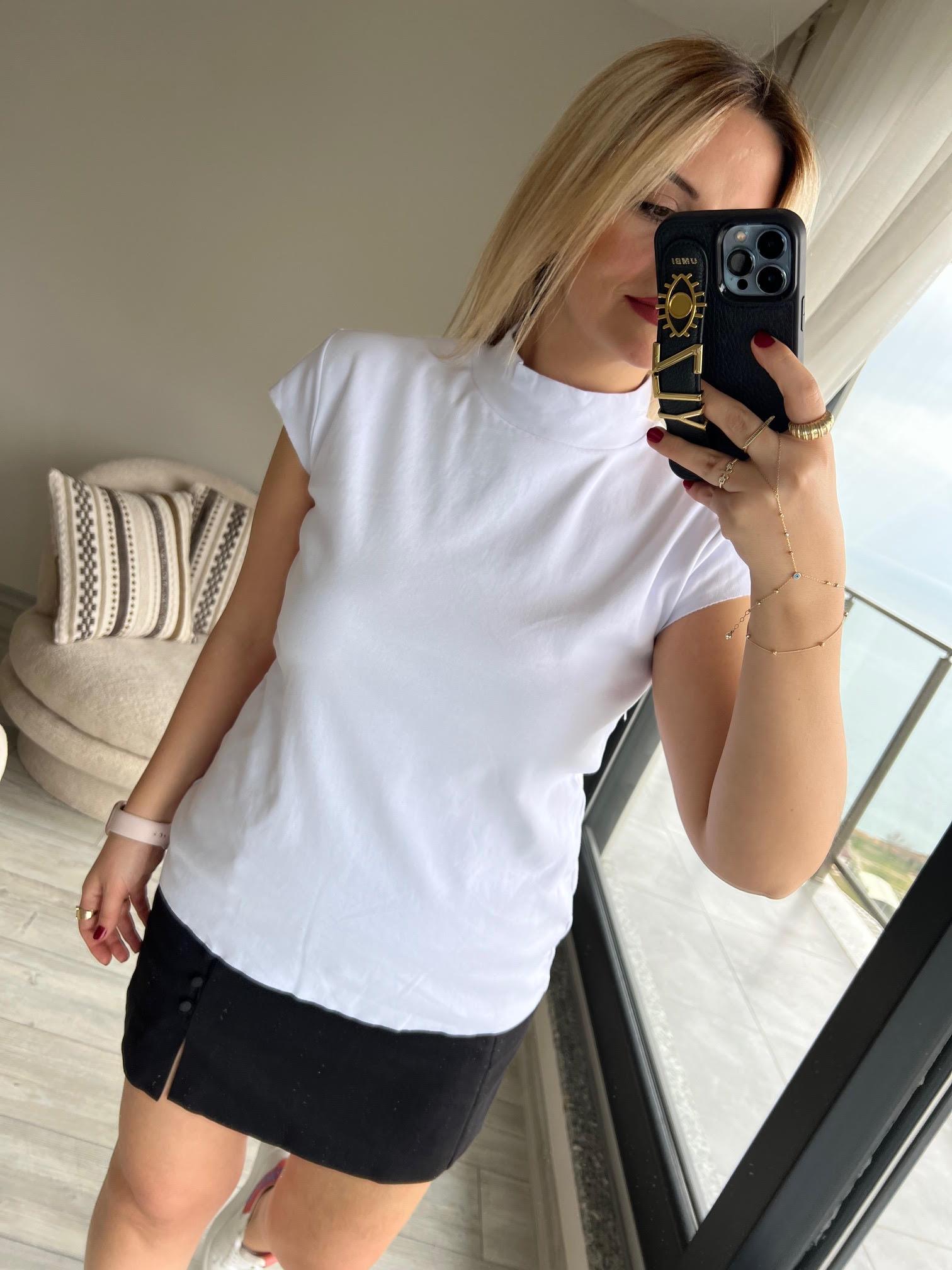 Balıkçı Yaka Tshirt BEYAZ
