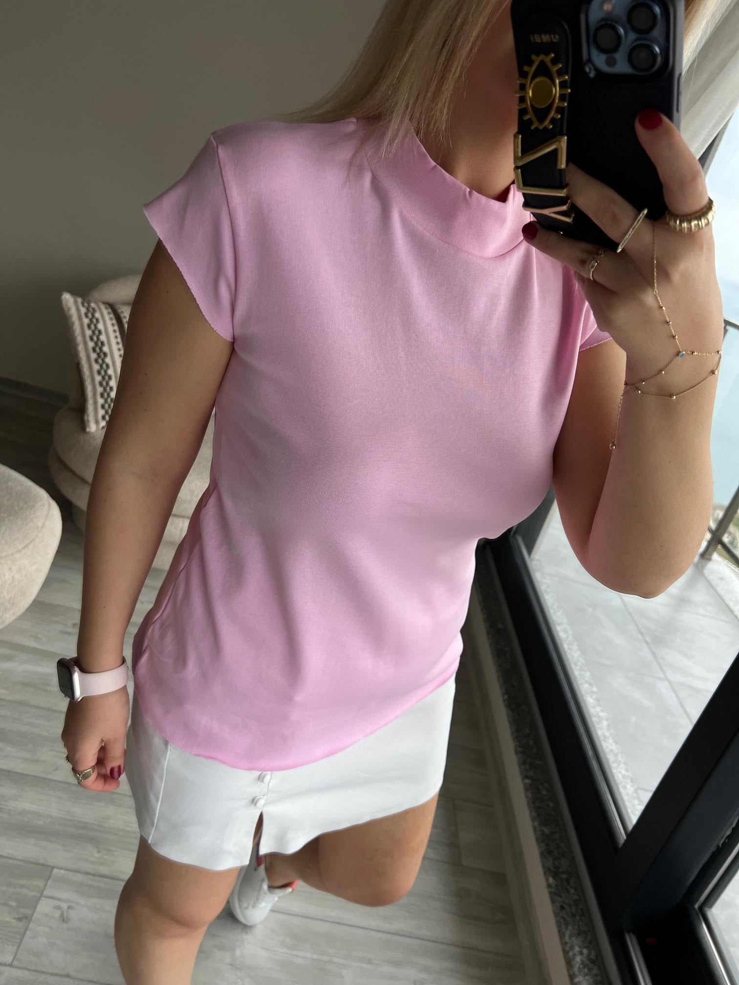 Balıkçı Yaka Tshirt PEMBE