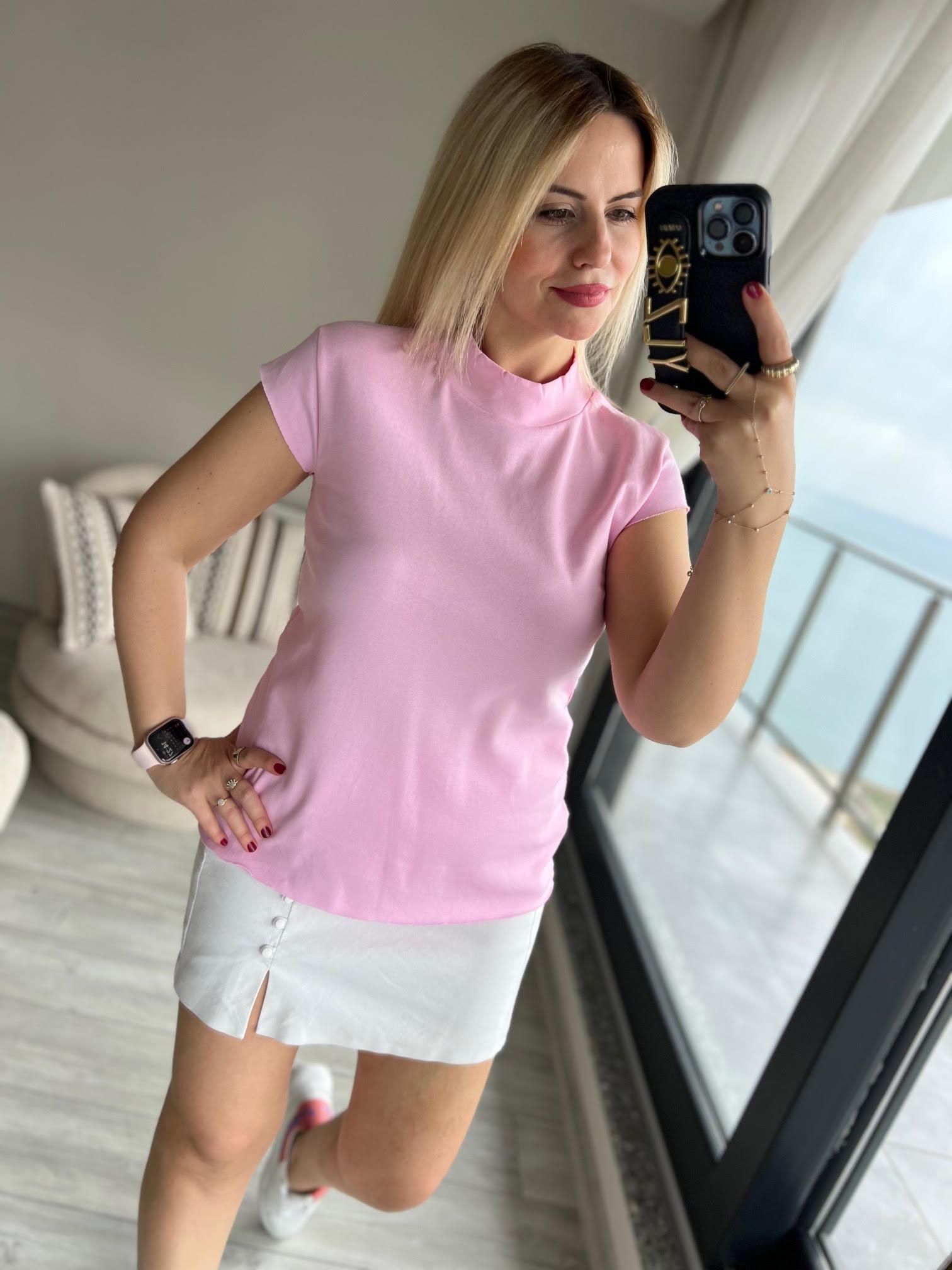 Balıkçı Yaka Tshirt PEMBE