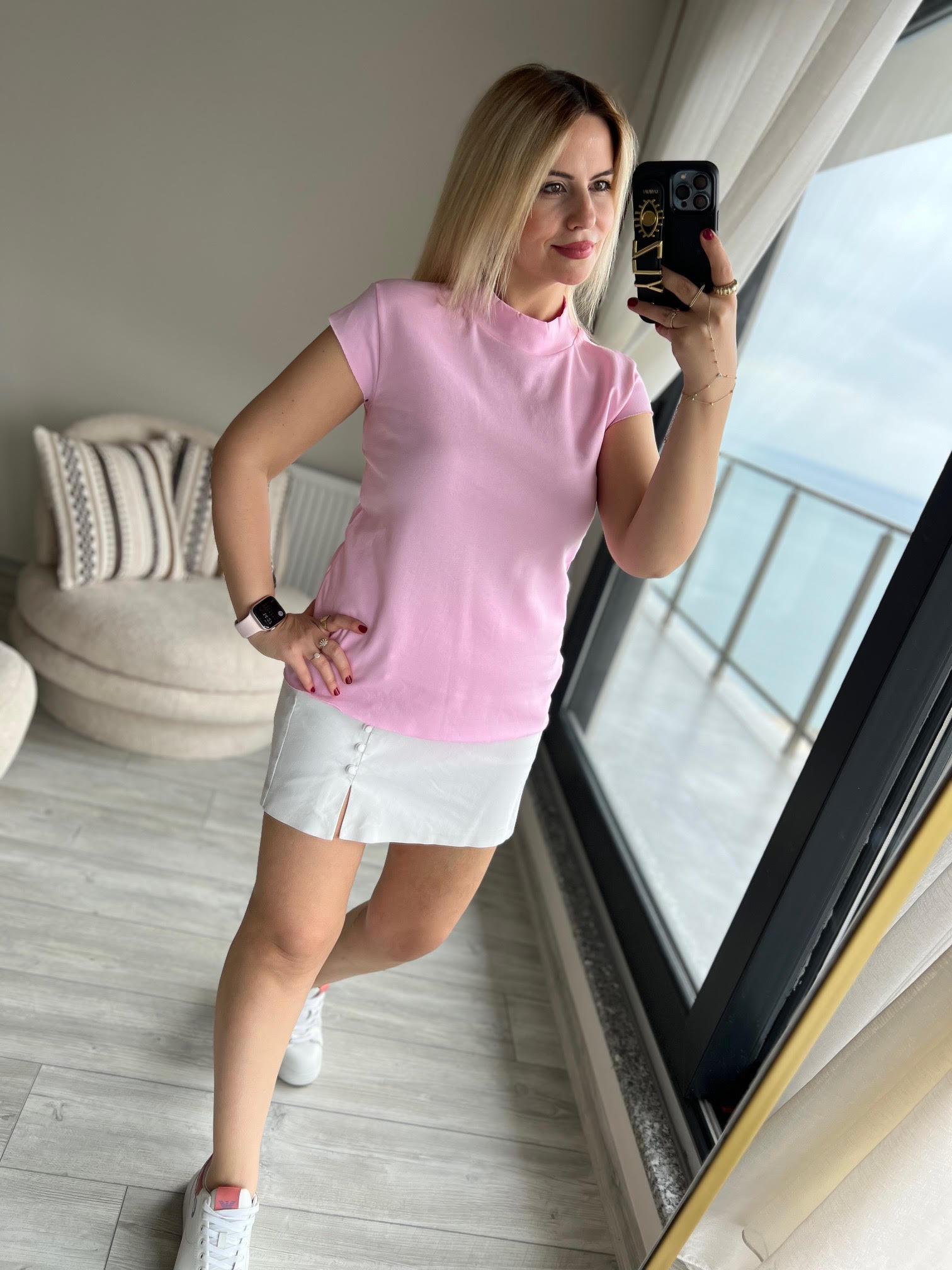 Balıkçı Yaka Tshirt PEMBE