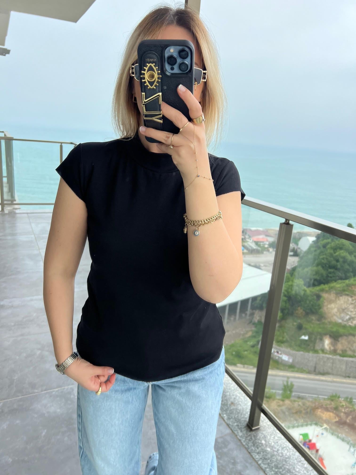 Balıkçı Yaka Tshirt SİYAH