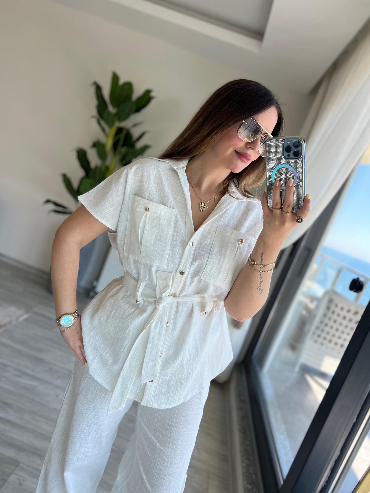 Çıtçıtlı Kısa Kollu Takım BEYAZ