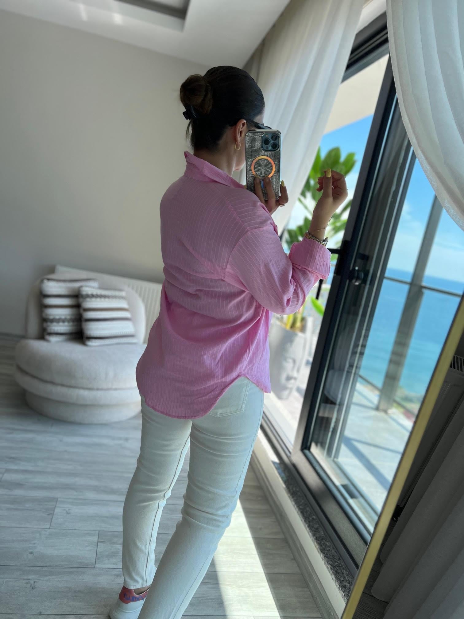 Dik Çizgili Gömlek PEMBE