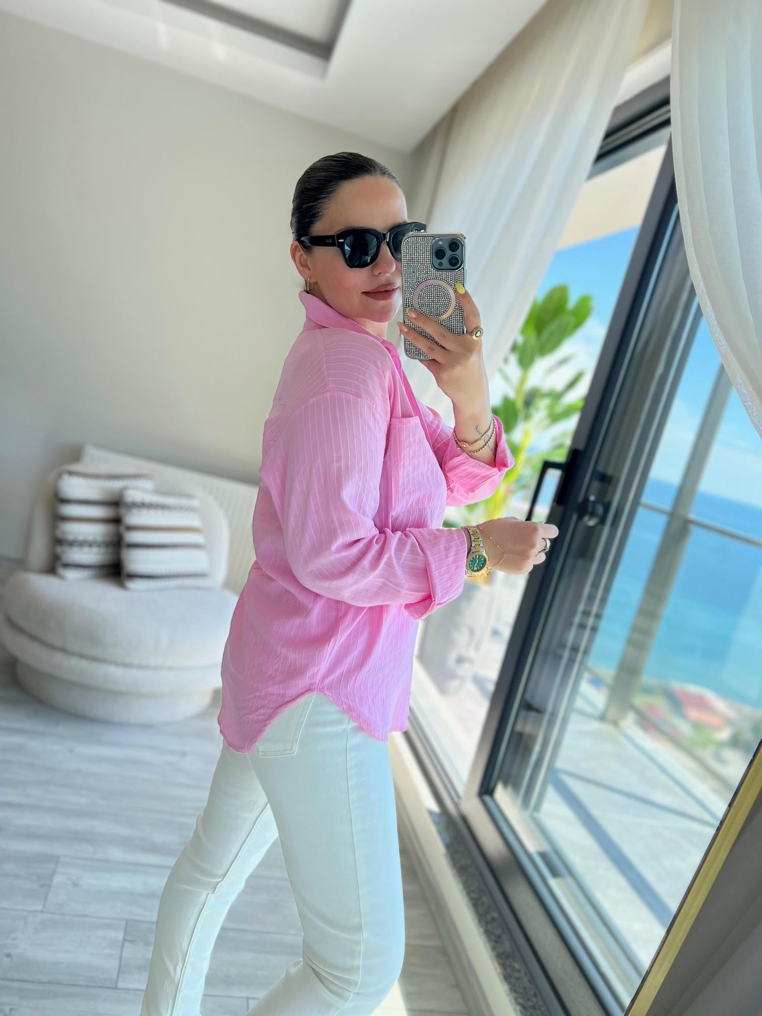 Dik Çizgili Gömlek PEMBE