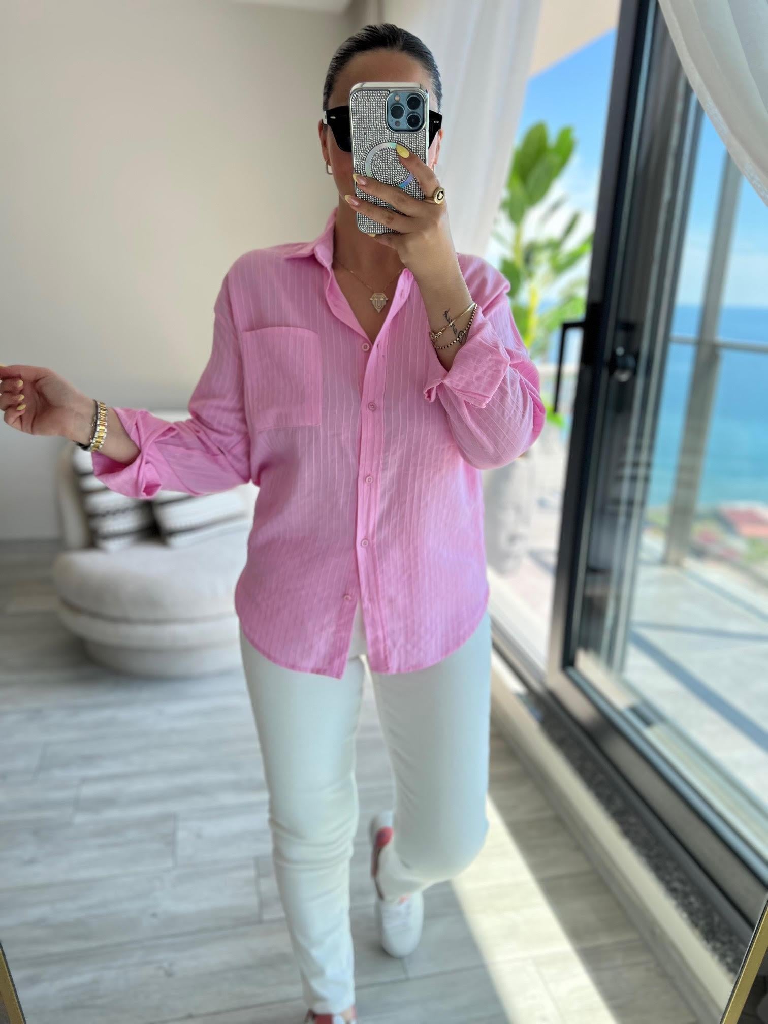 Dik Çizgili Gömlek PEMBE