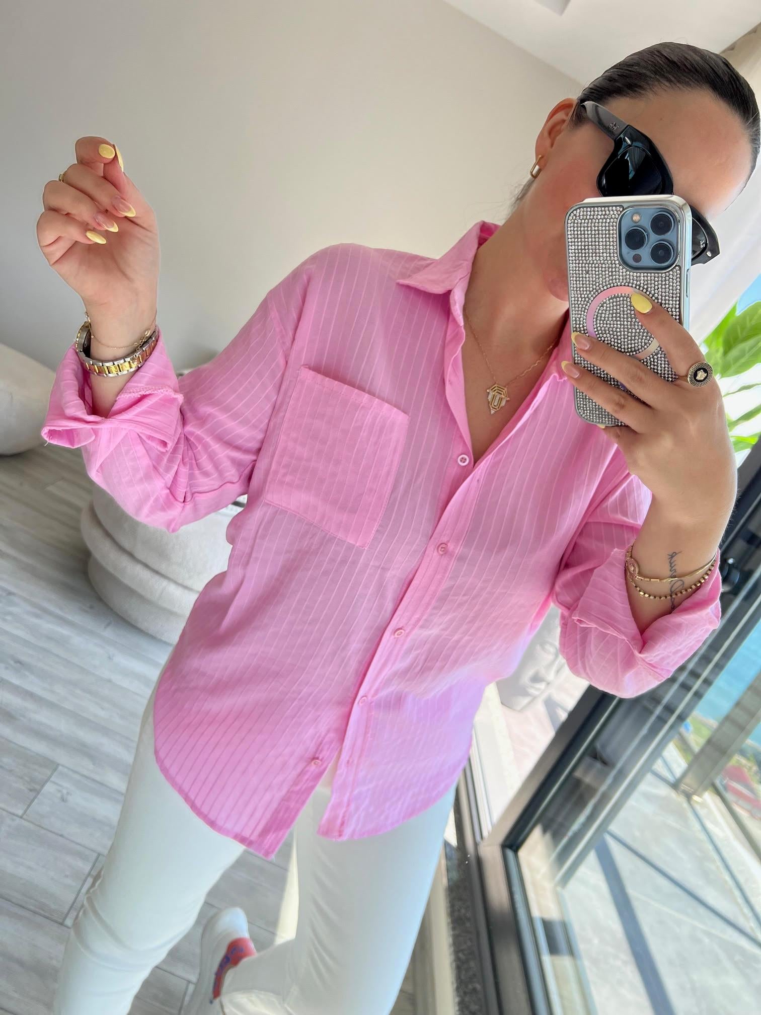Dik Çizgili Gömlek PEMBE