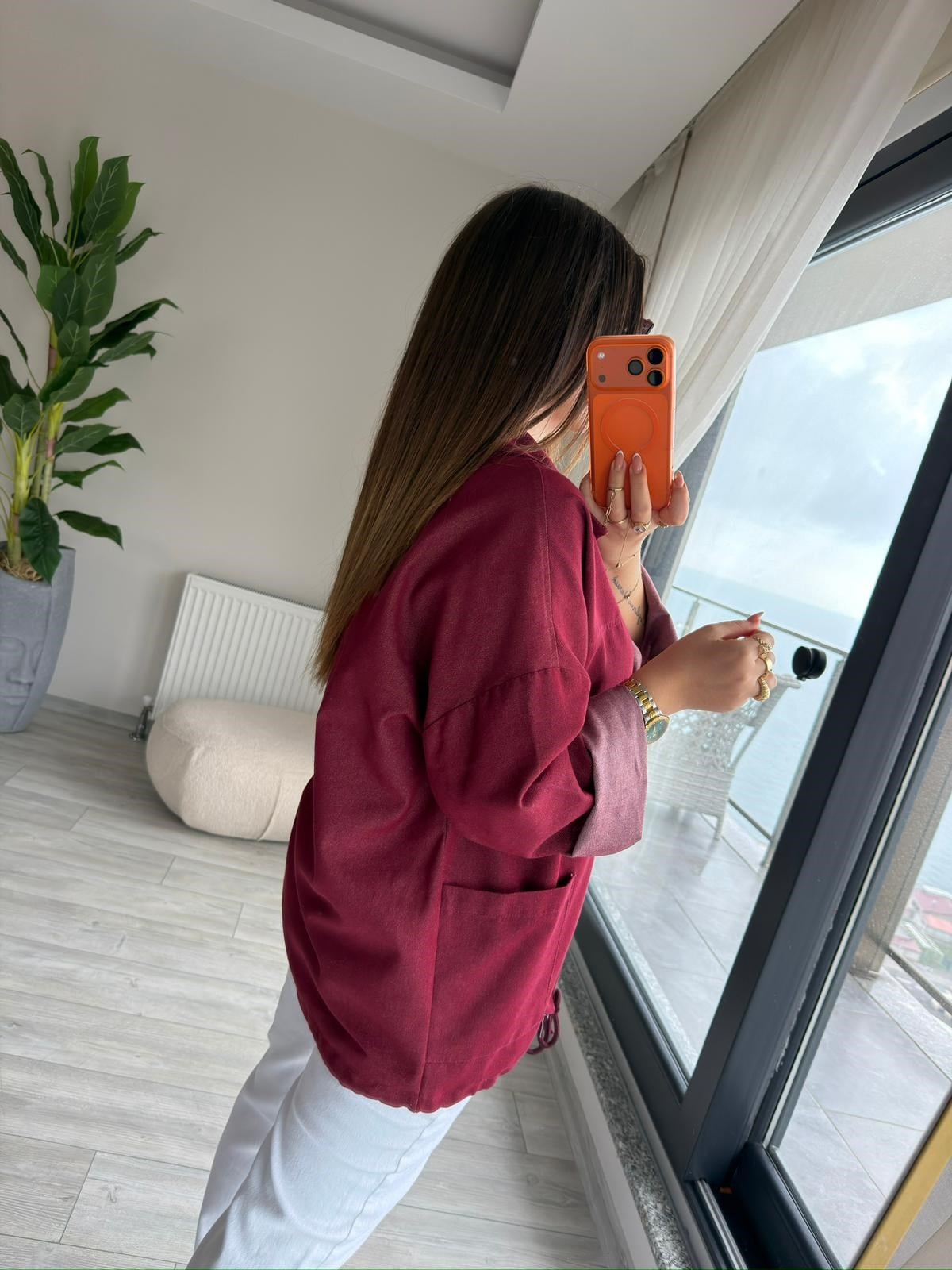 Gabardin Ceket BORDO