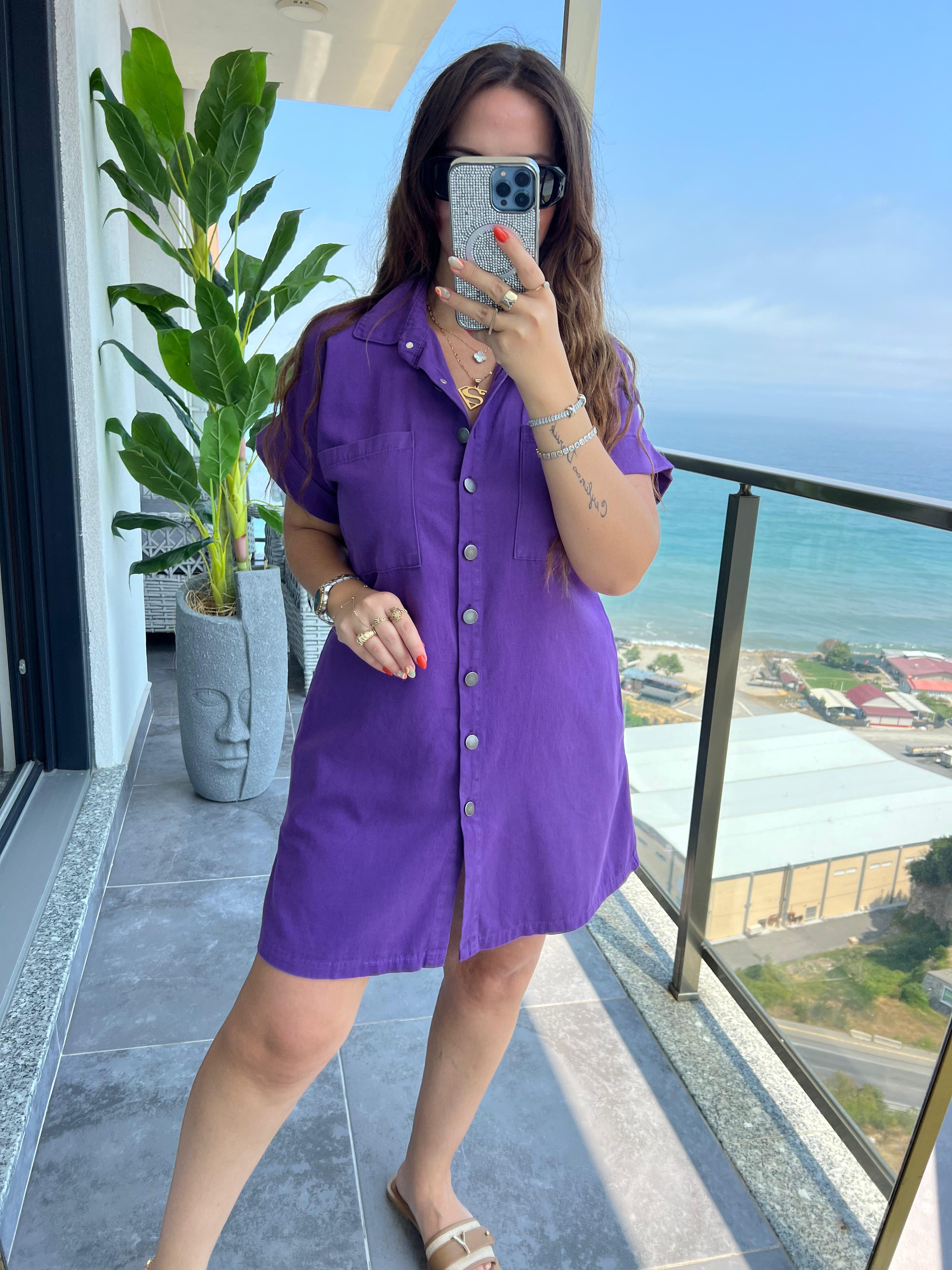Gabardin Yıkamalı Elbise MOR