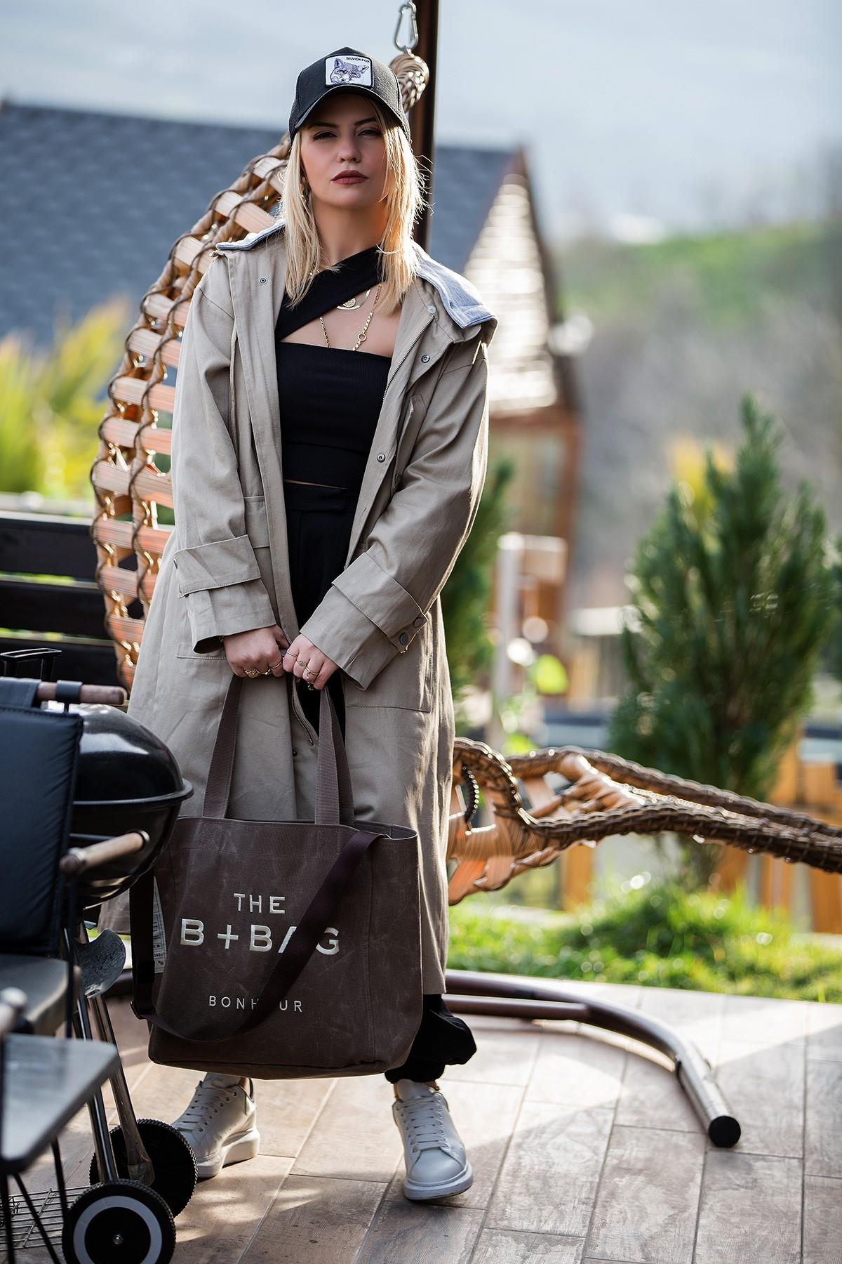 Gri Kapüşonlu Trenchcoat VİZON