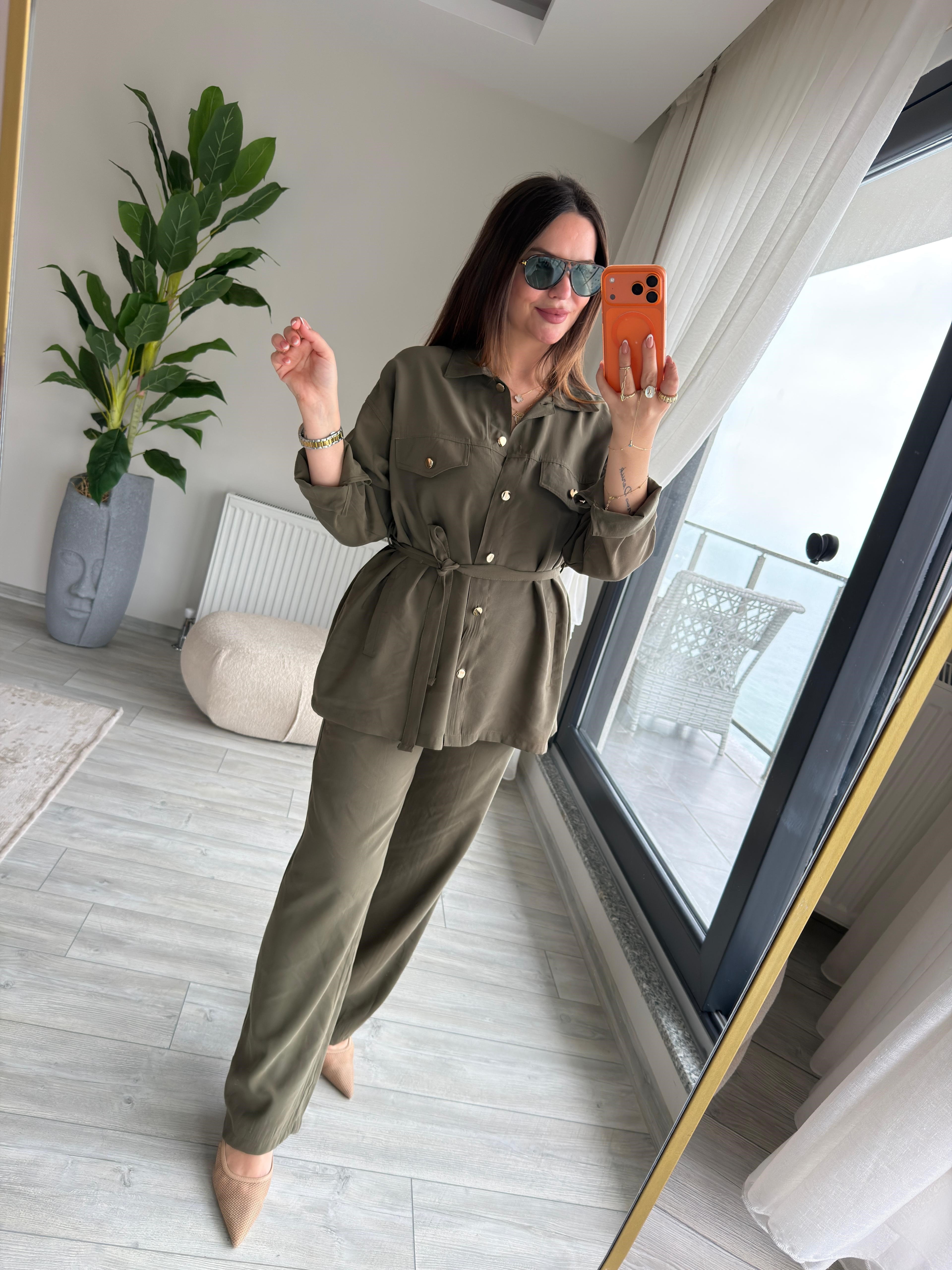Kemerli Tencel Takım HAKİ YEŞİL