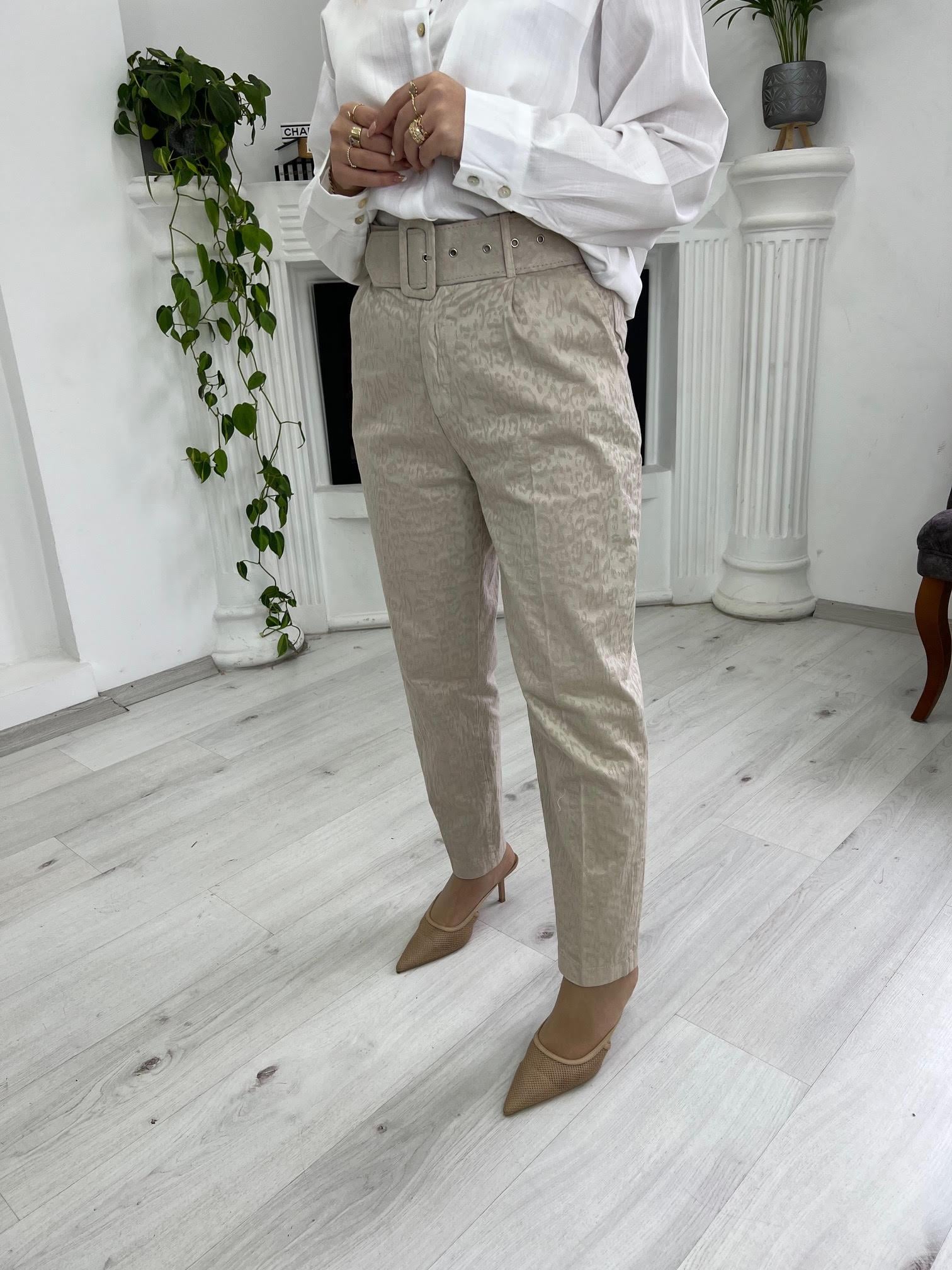 Kendinden Desenli Boyamalı Pantolon BEJ