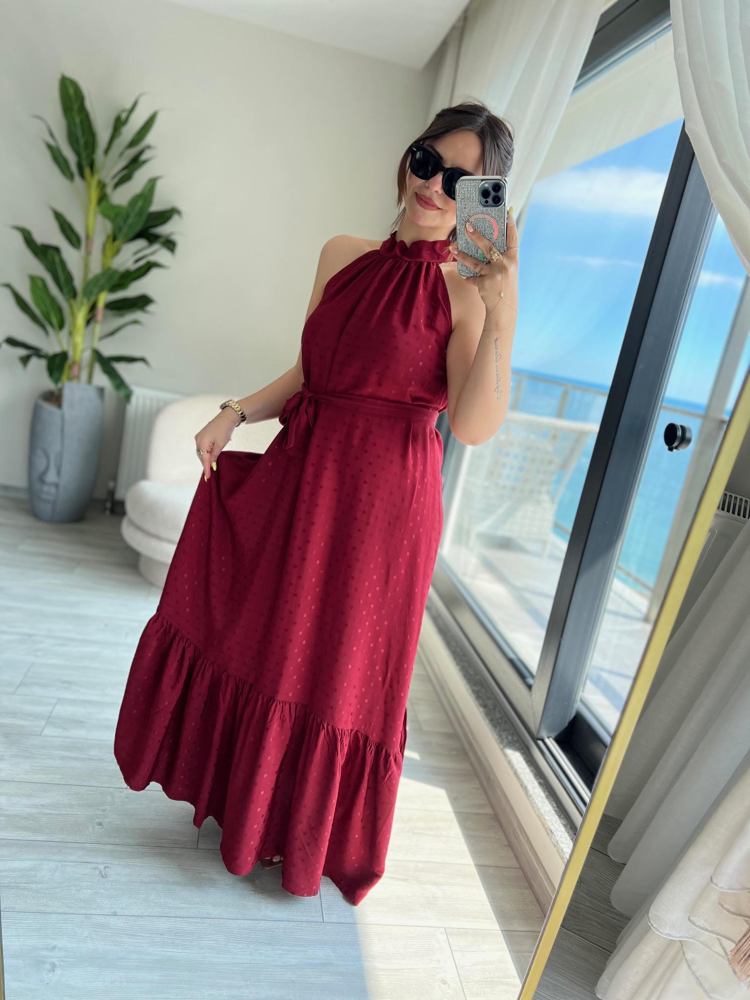 Kendinden Jakarlı Elbise BORDO