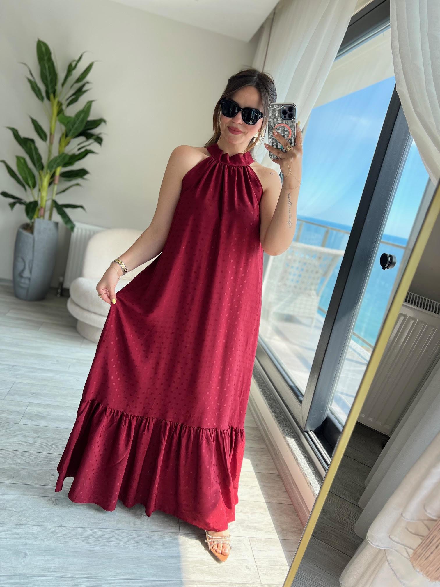 Kendinden Jakarlı Elbise BORDO