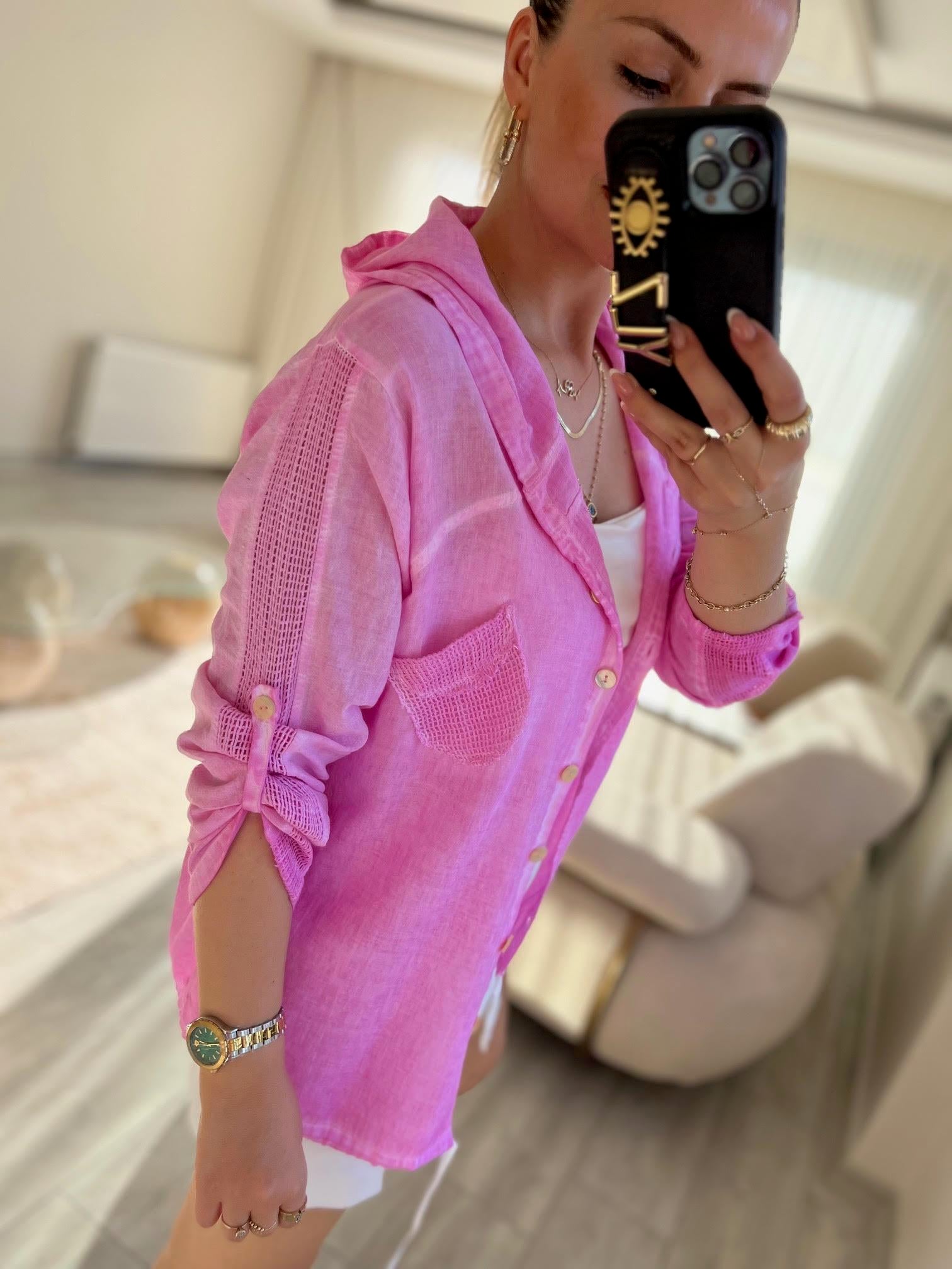 Kolu Cebi File Detay Gömlek PEMBE