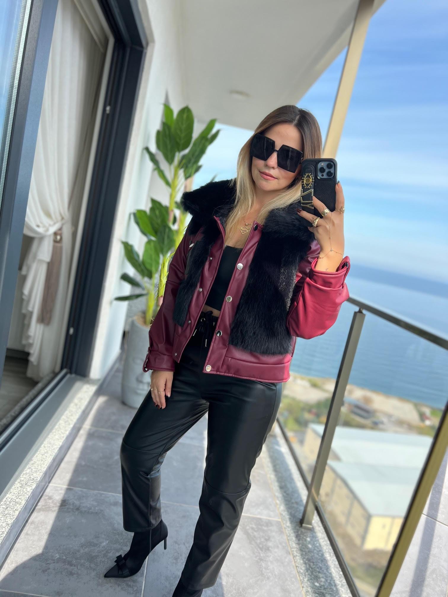 Kürklü Deri Ceket BORDO