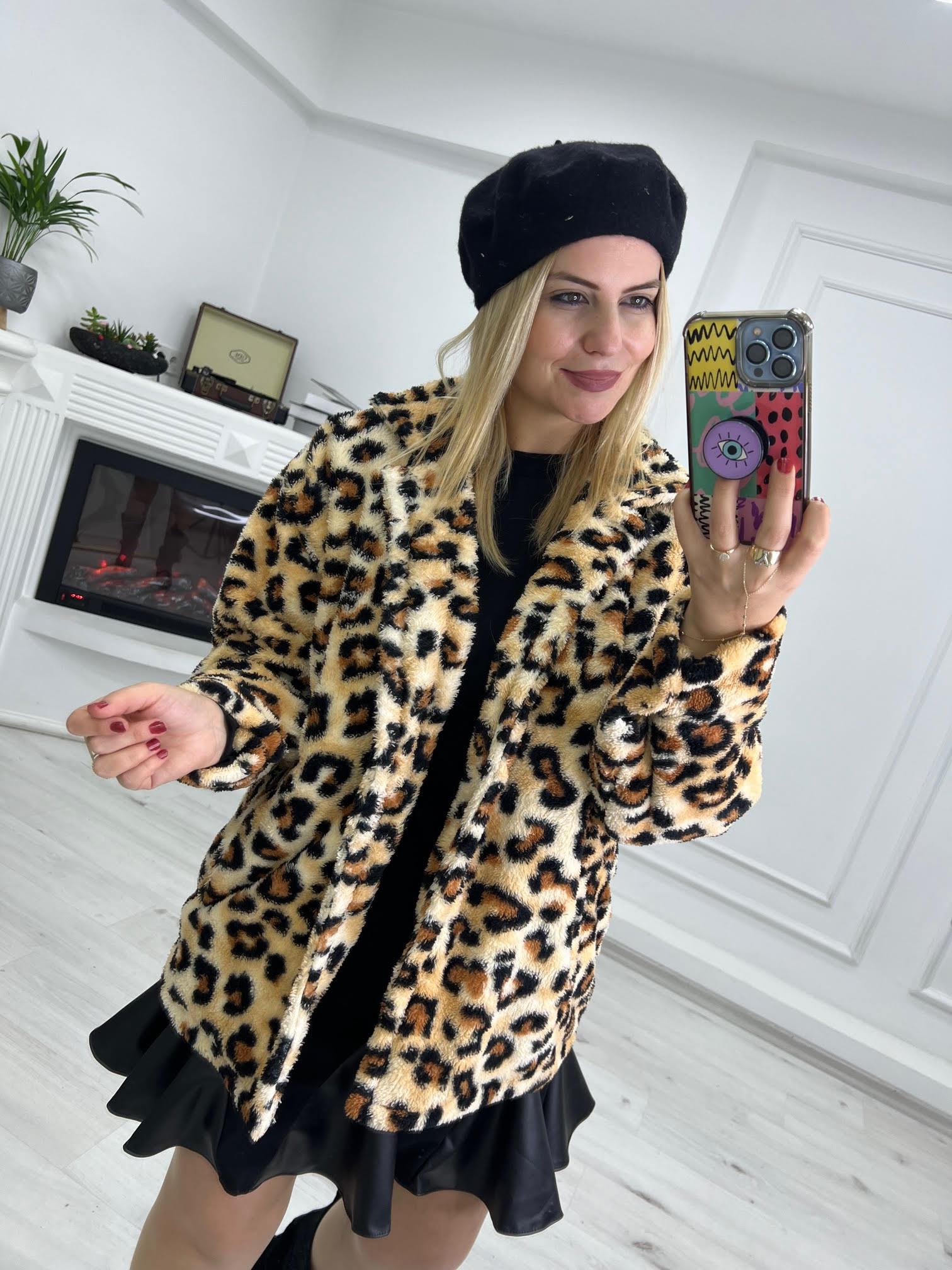 Leopar Tek Düğme Kürk LEOPAR