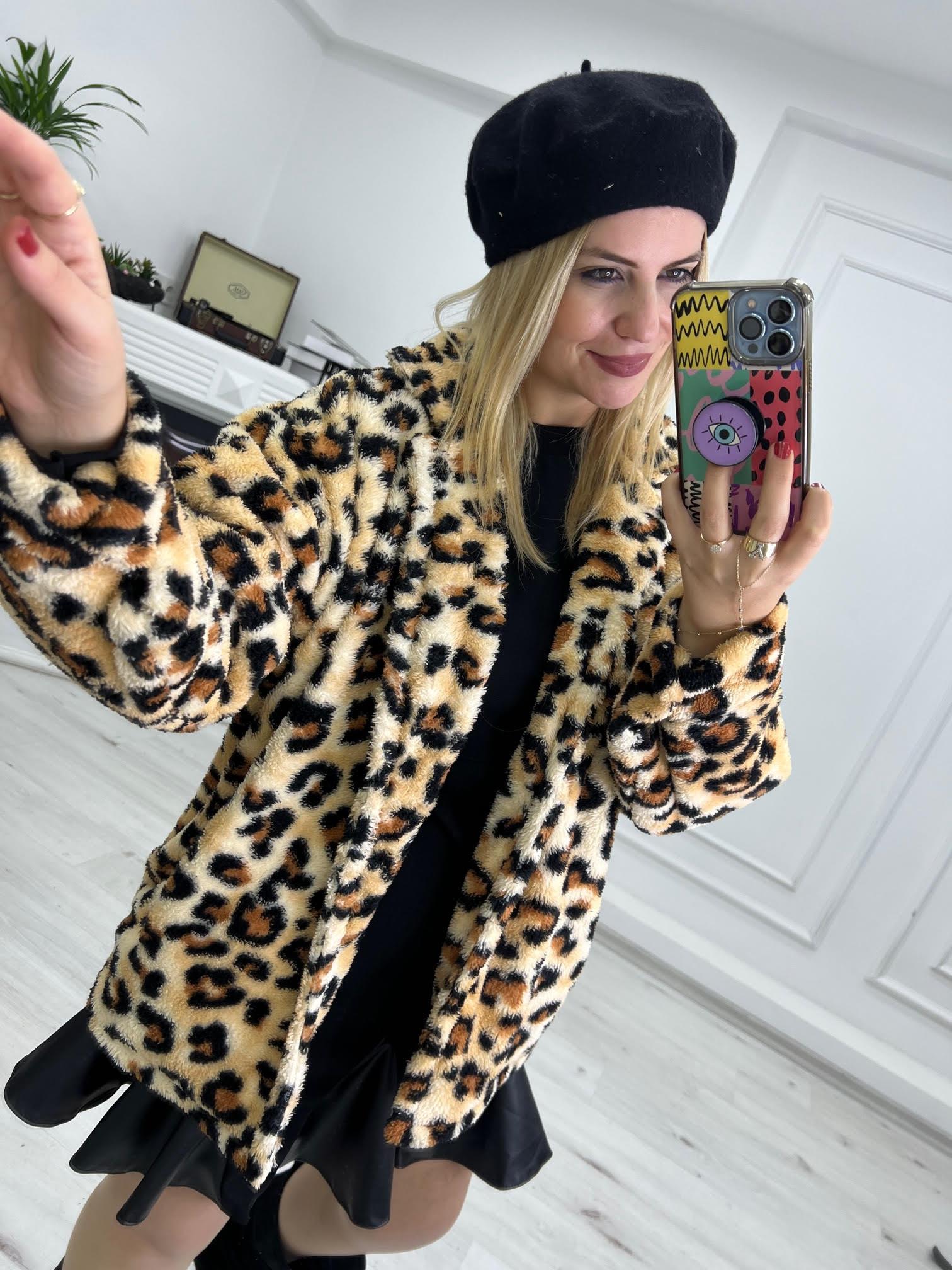 Leopar Tek Düğme Kürk LEOPAR