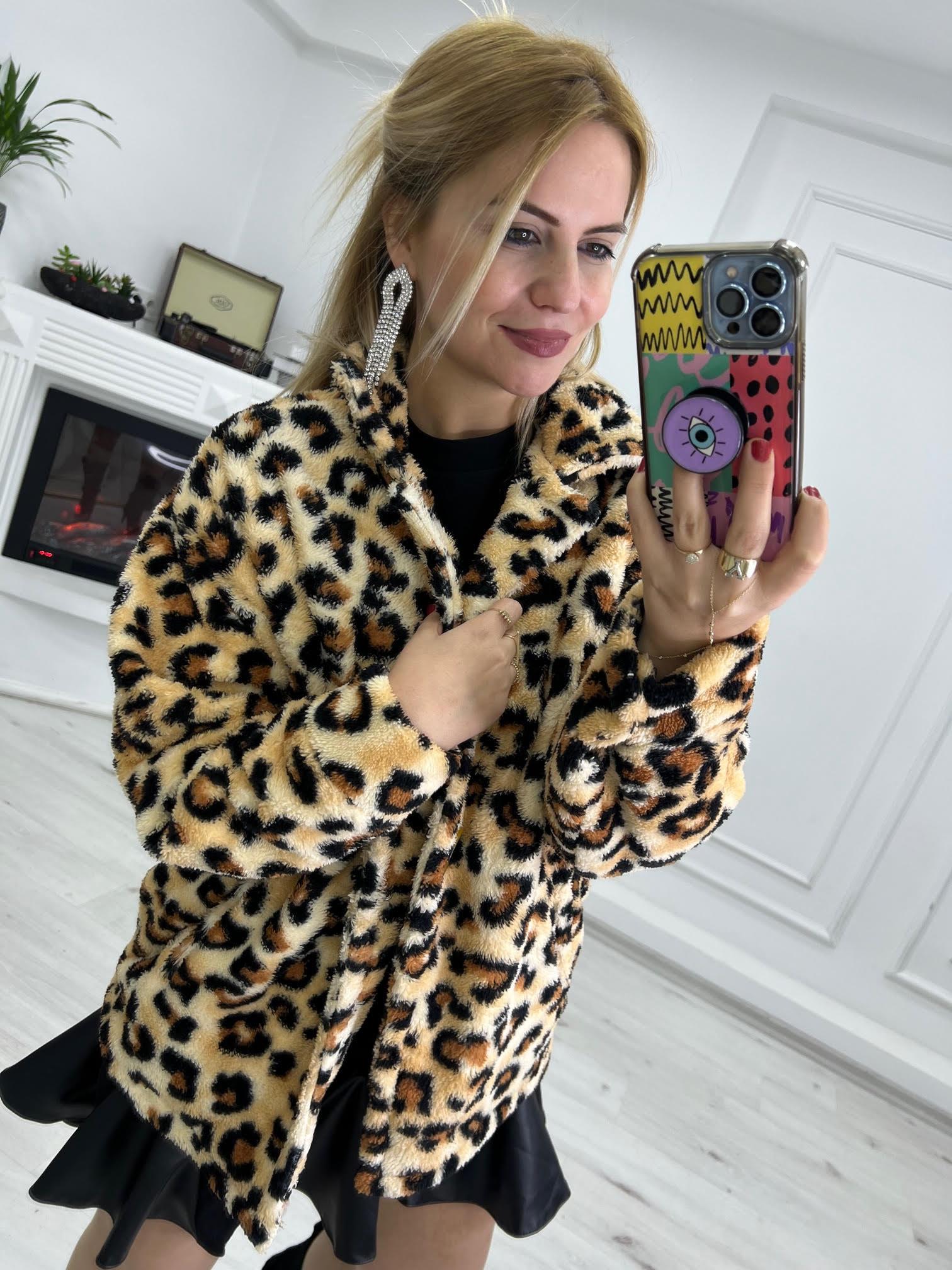 Leopar Tek Düğme Kürk LEOPAR