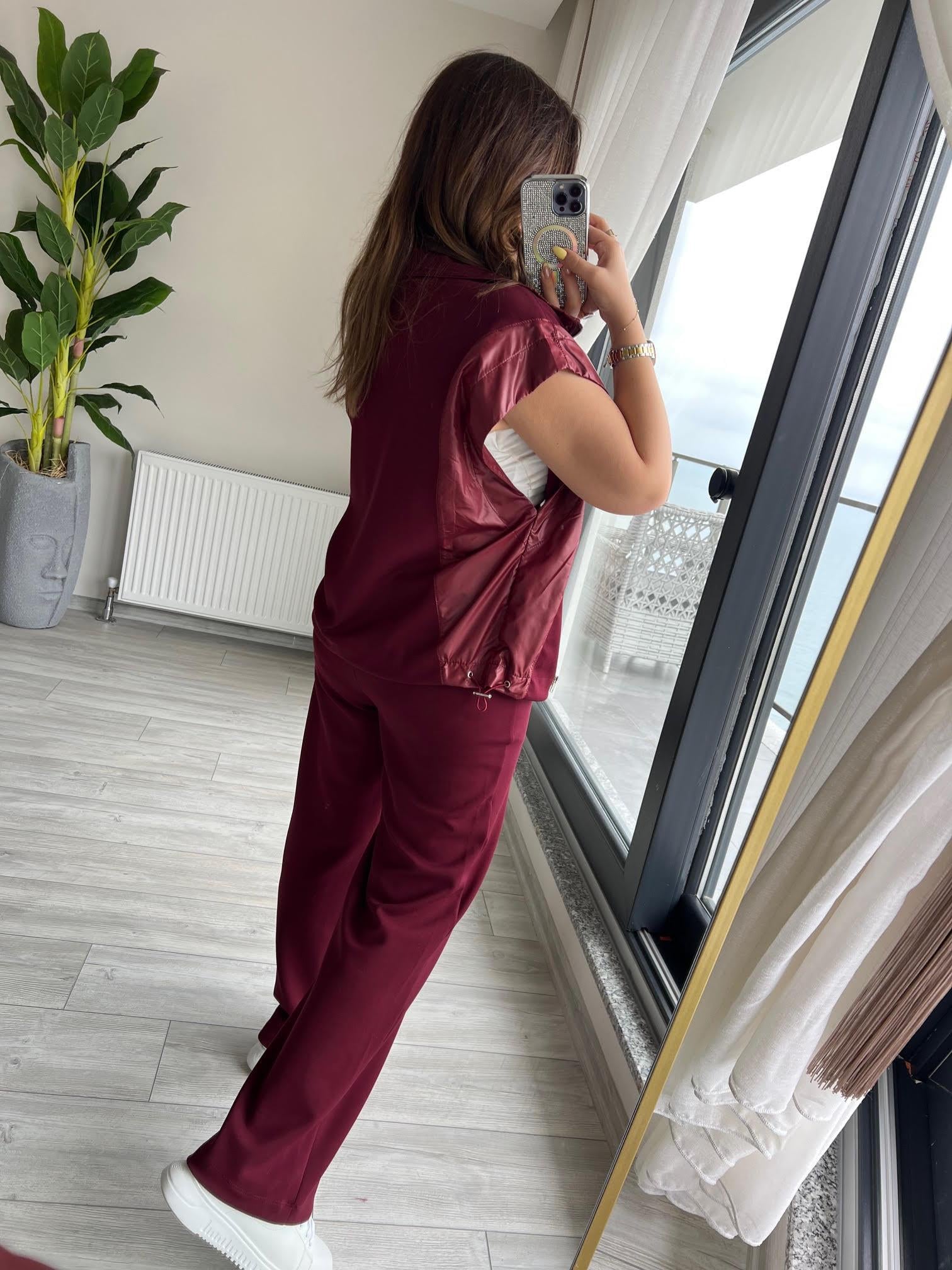 Paraşüt Detay Yelekli Takım BORDO
