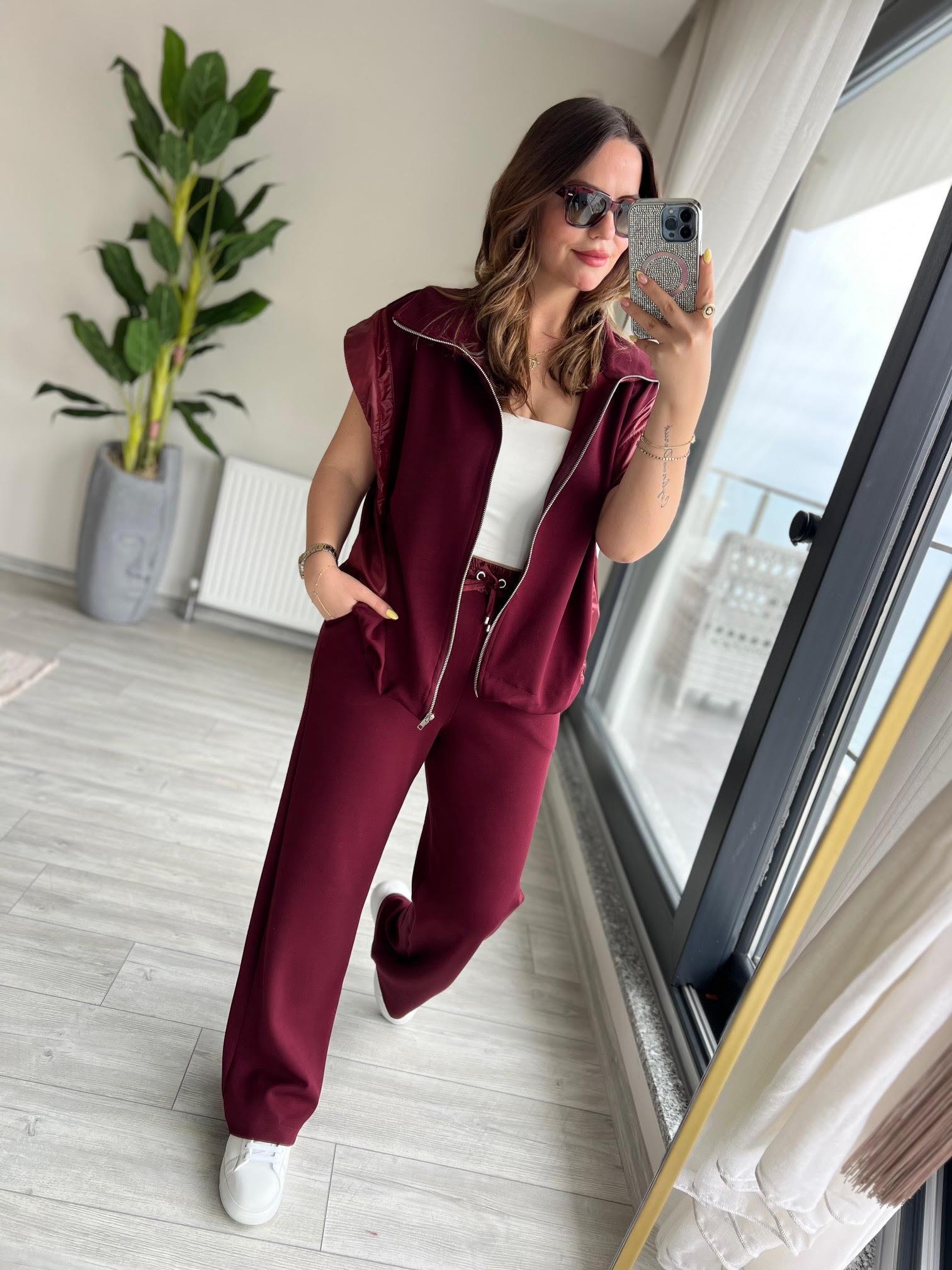 Paraşüt Detay Yelekli Takım BORDO