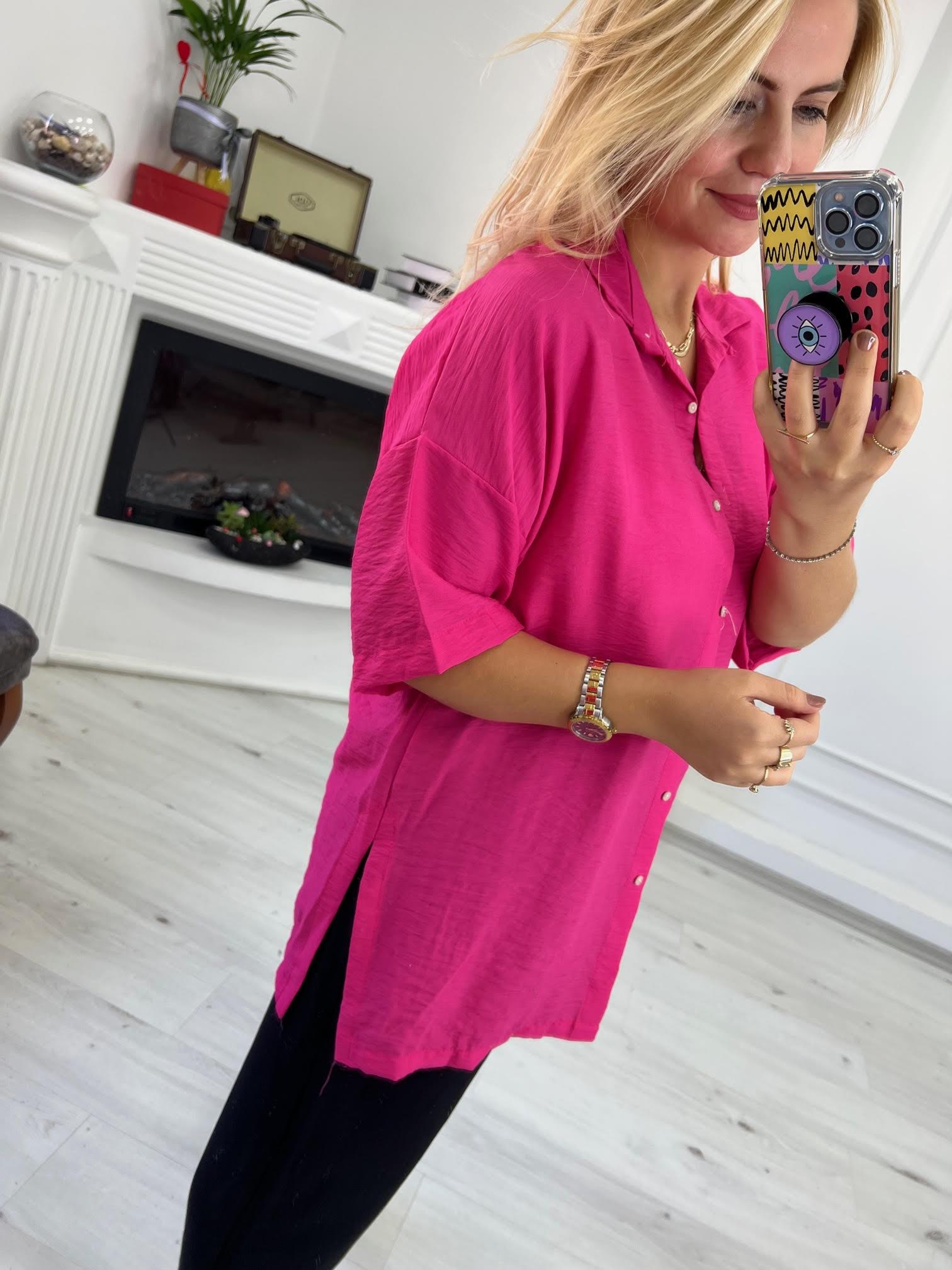 Yarım Kol Tiril Gömlek PEMBE